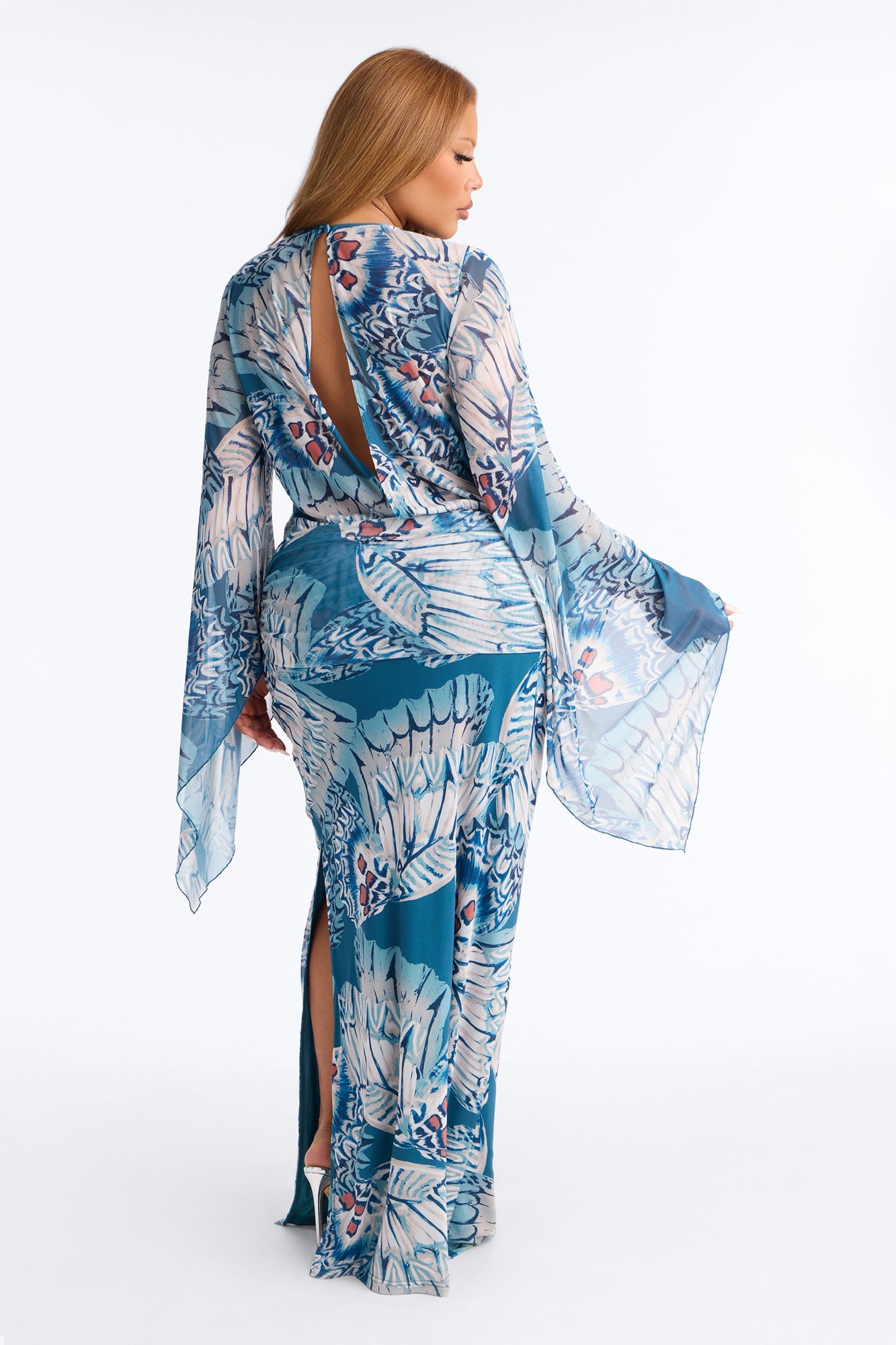 Miss Trendsetter Long Sleeve Mesh Maxi Dress - Blue/combo image 3