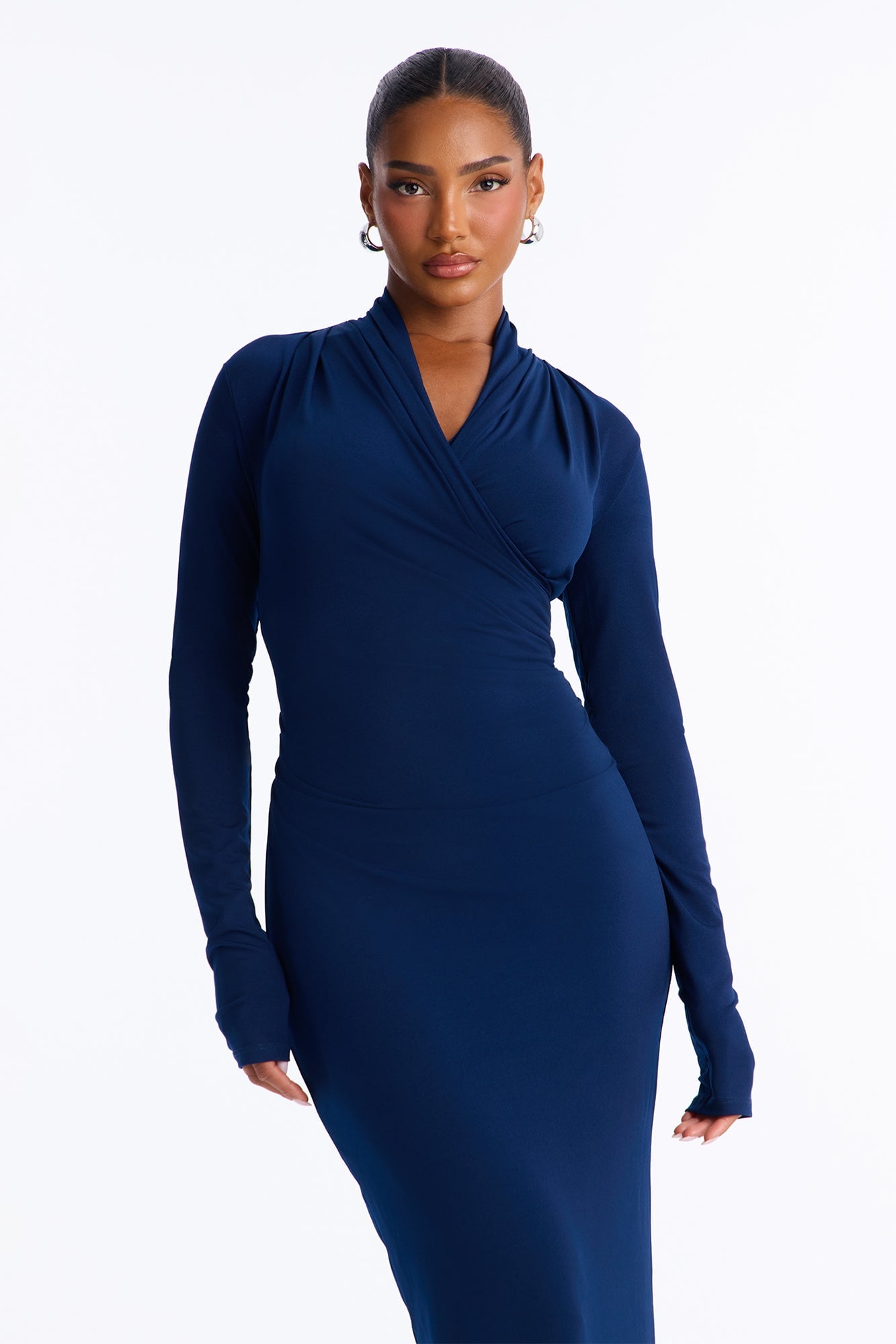 Feminine Edge Criss Cross Midi Dress - Navy image 6