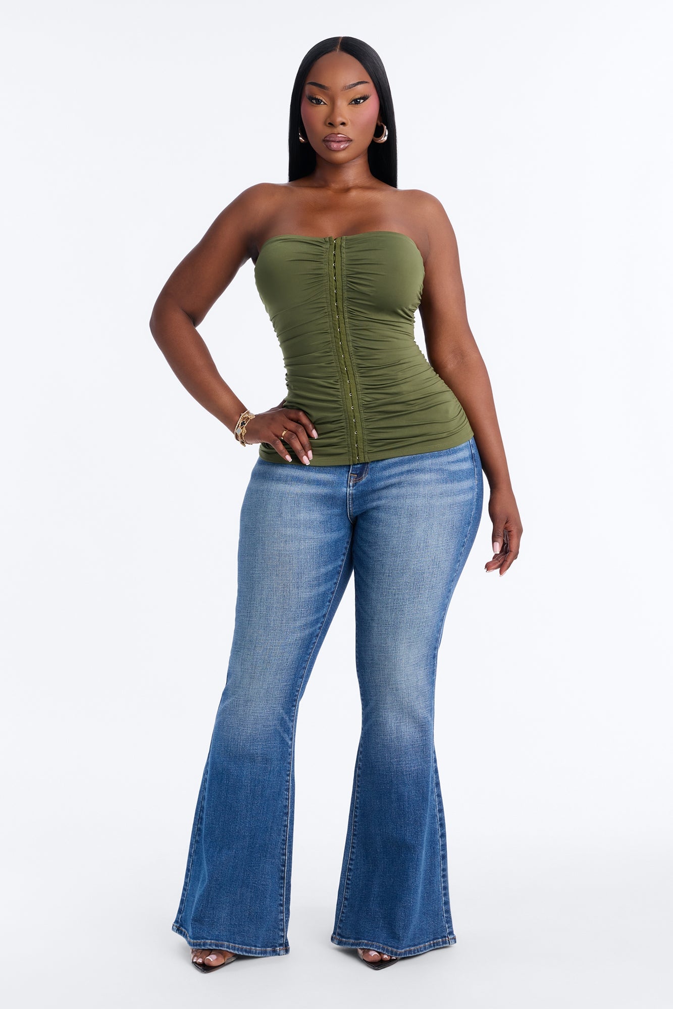 Run It Up Ruched Tube Top - Olive image 2