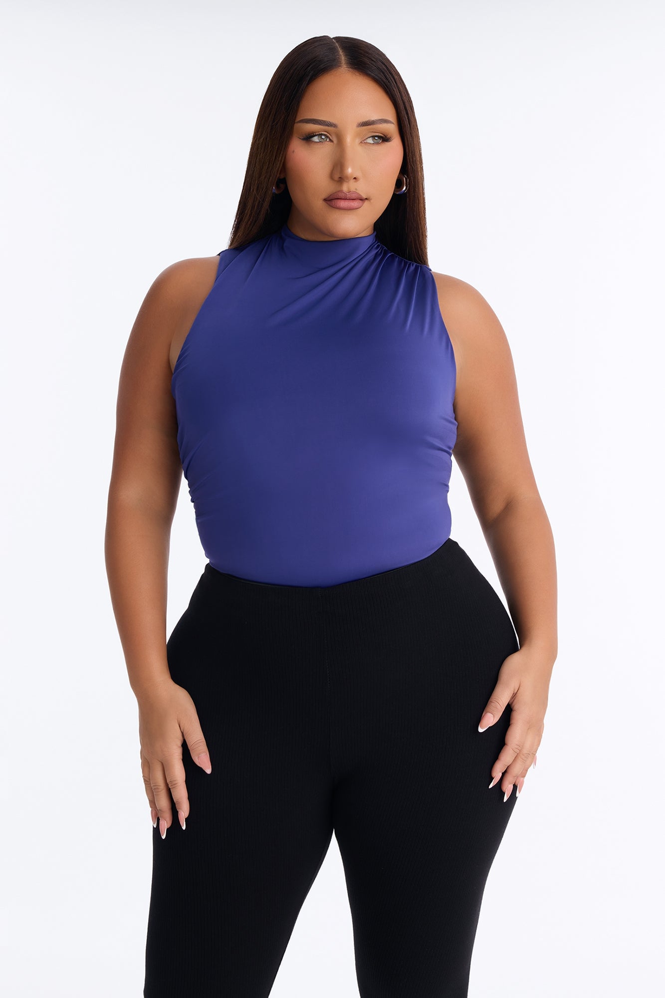 My Choice Ruched High Neck Bodysuit - Navy image 1