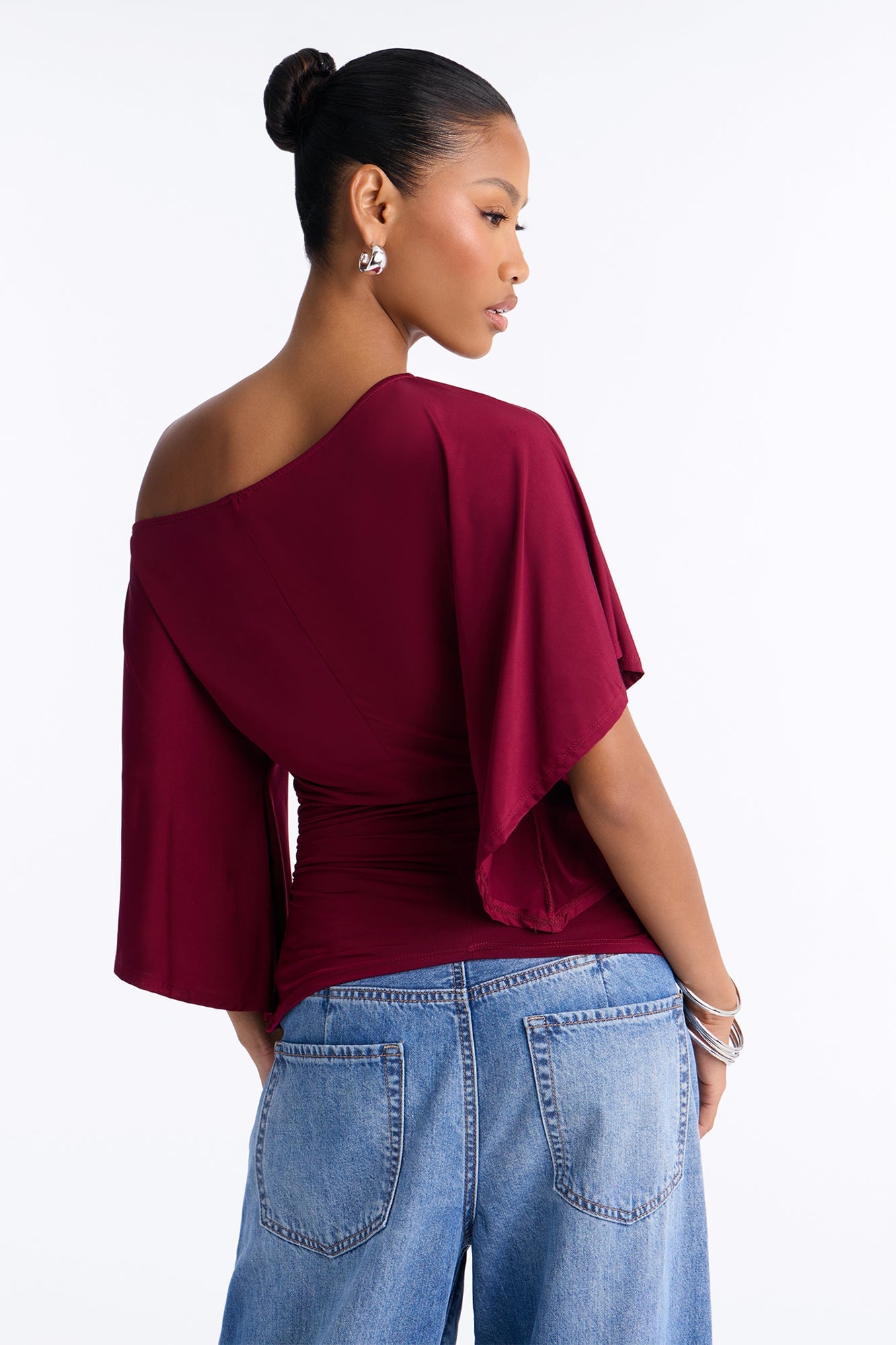 Cierra Cinched Waist Short Sleeve Top - Burgundy image 8