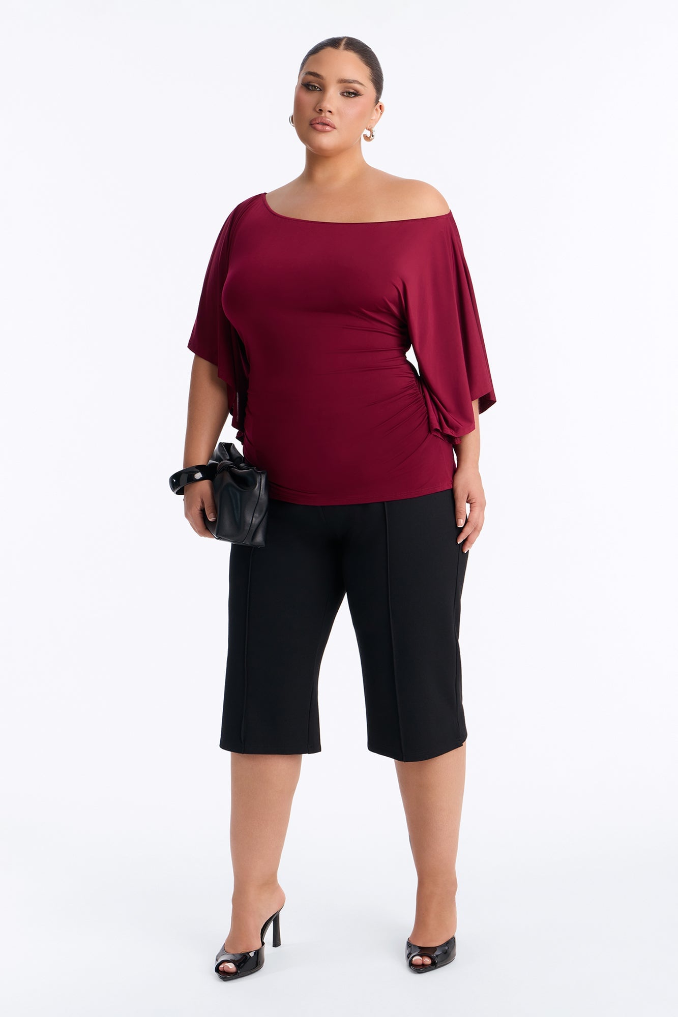 Cierra Cinched Waist Short Sleeve Top - Burgundy image 2