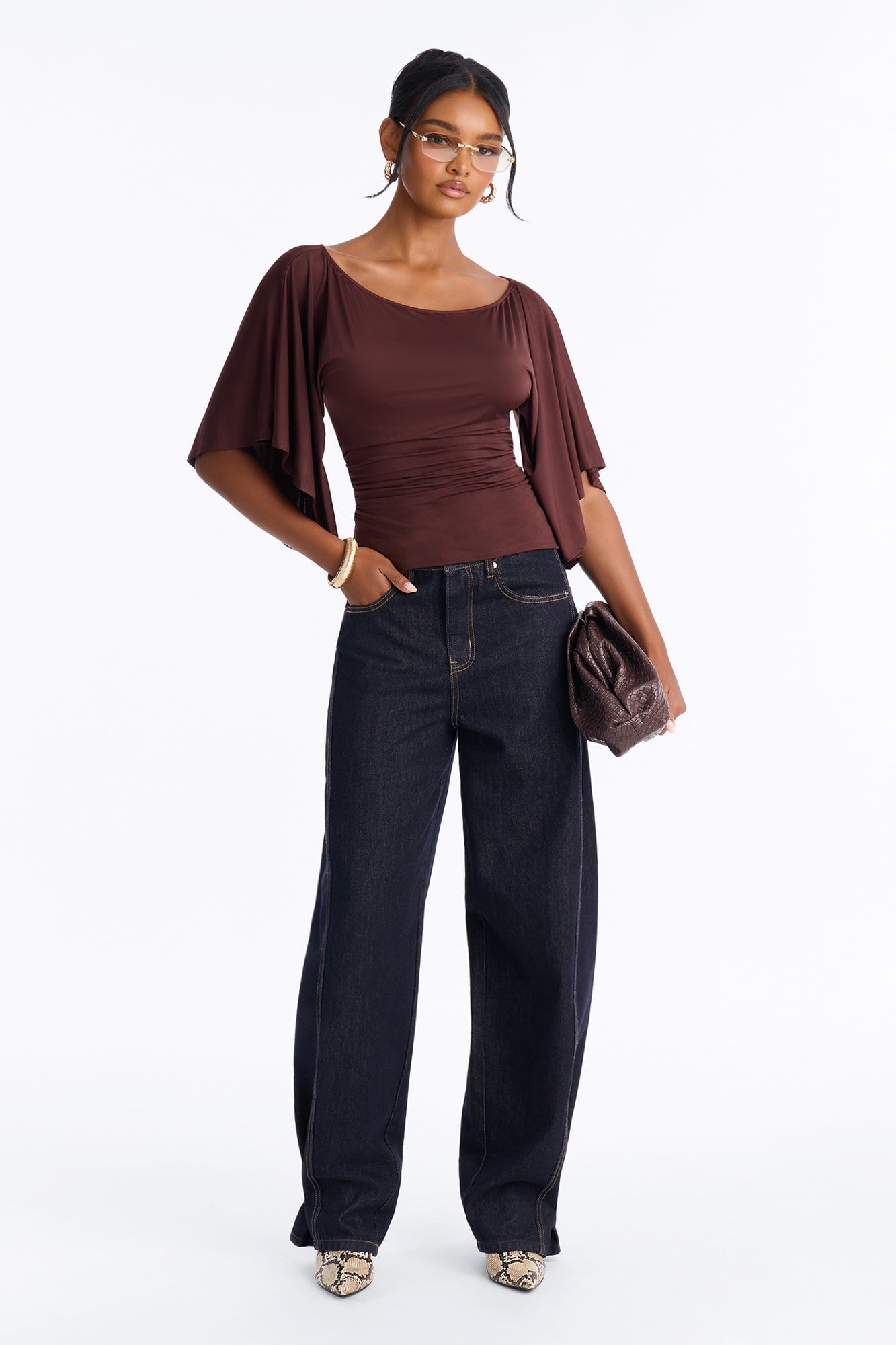 Cierra Cinched Waist Short Sleeve Top - Chocolate image 5