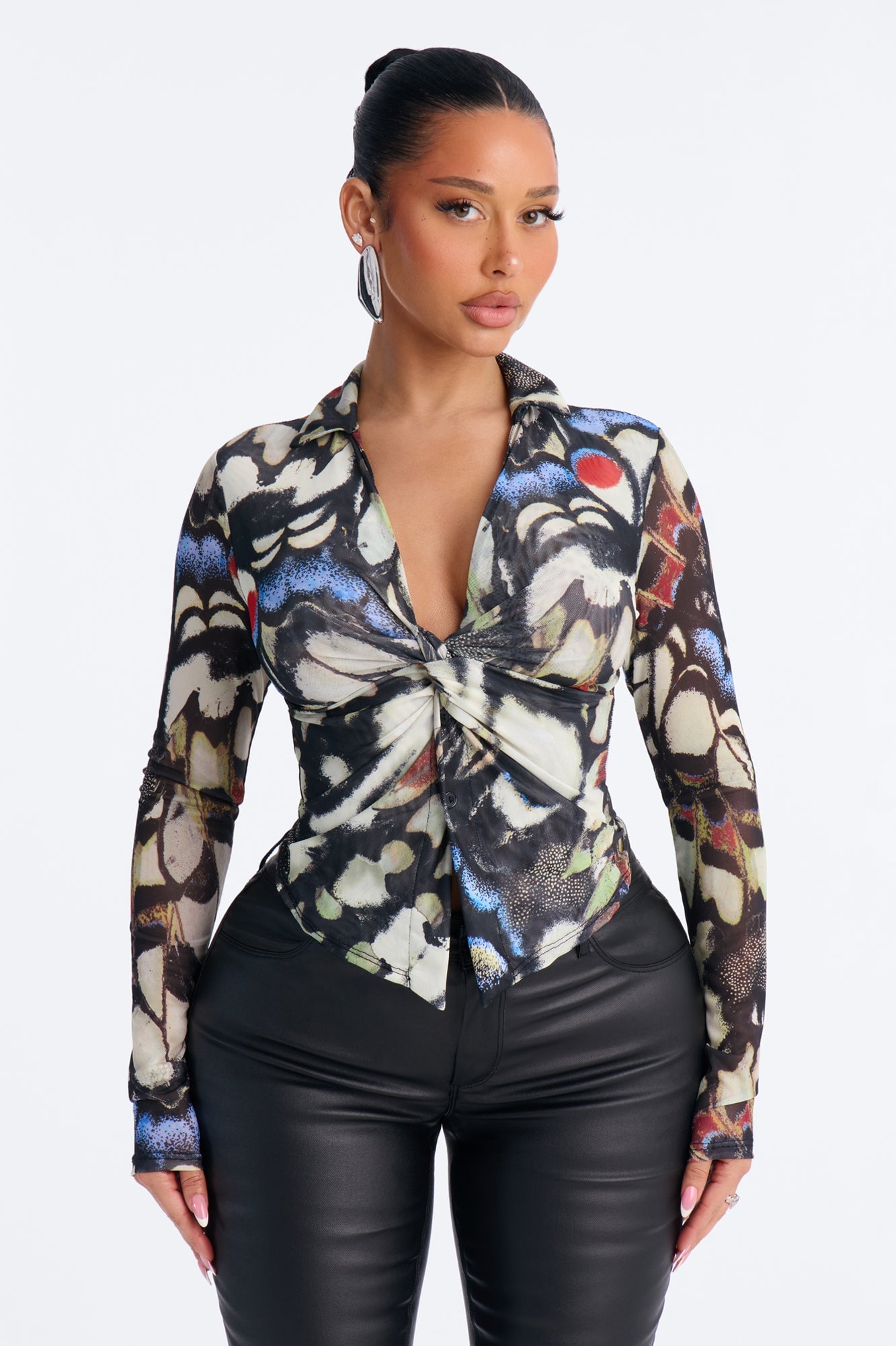 Alondra Abstract Mesh Long Sleeve Shirt - Black/combo image 5