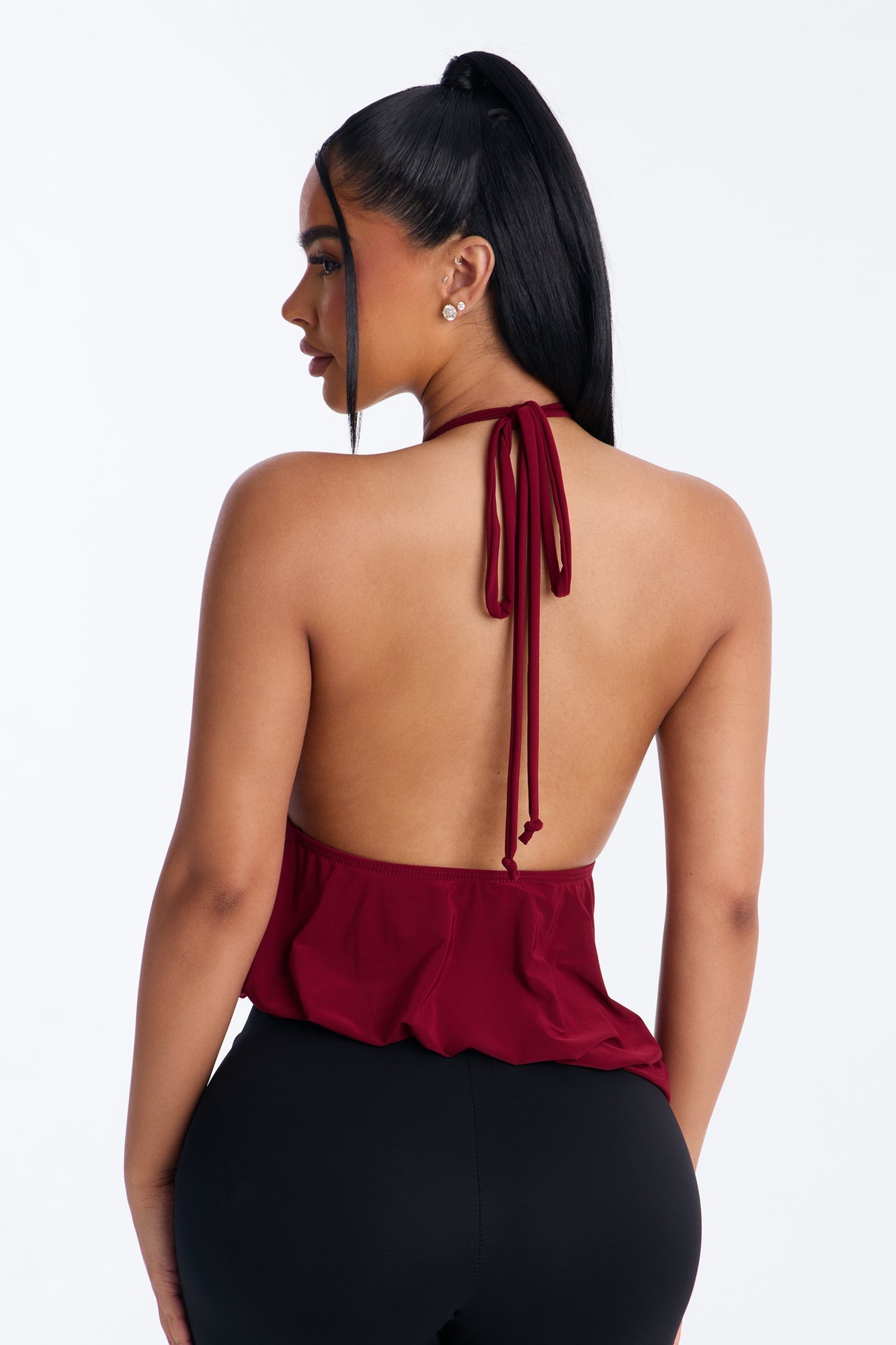 Selena Ruched Asymmetrical Halter Top - Wine image 8