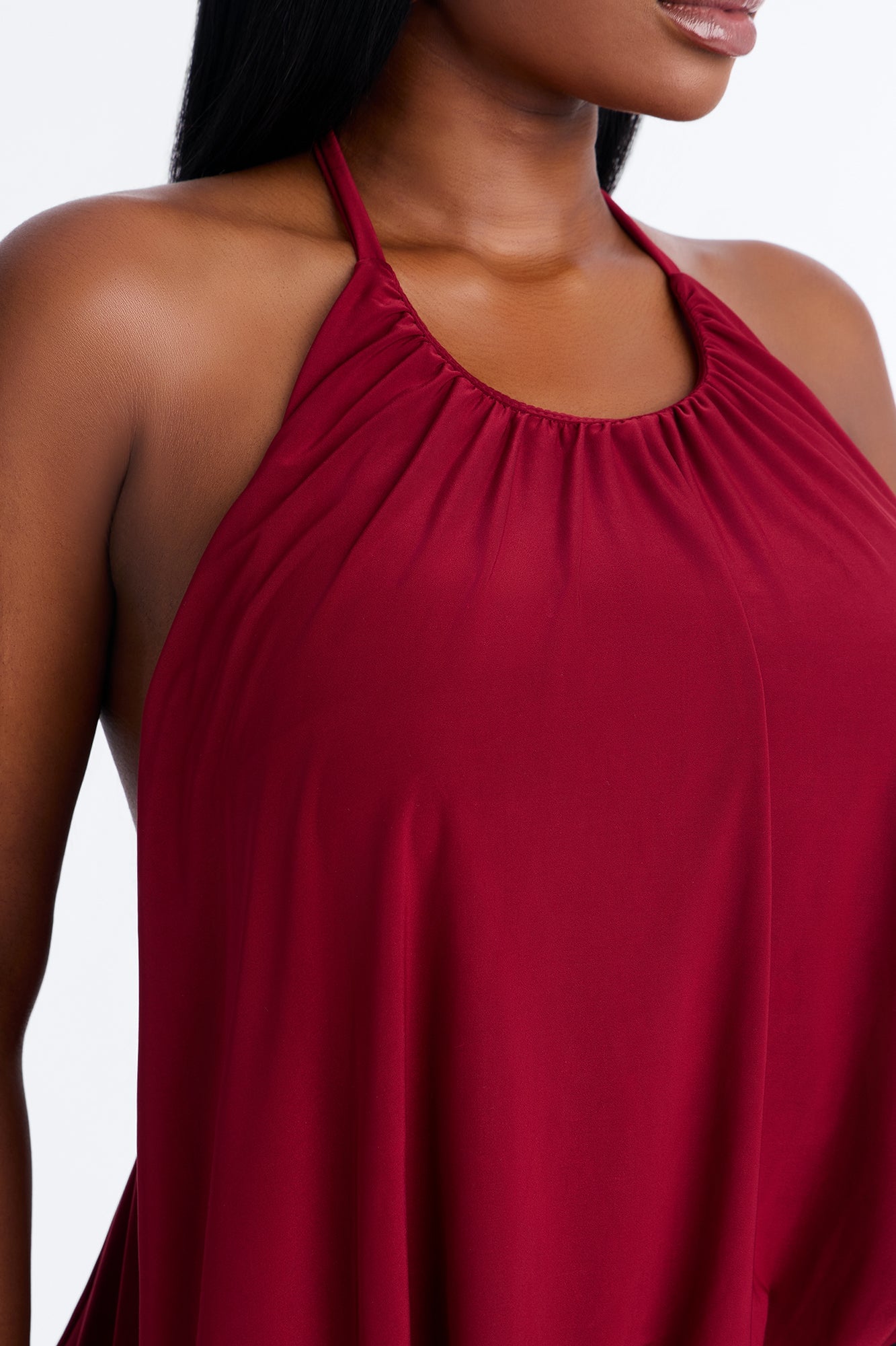 Selena Ruched Asymmetrical Halter Top - Wine image 4