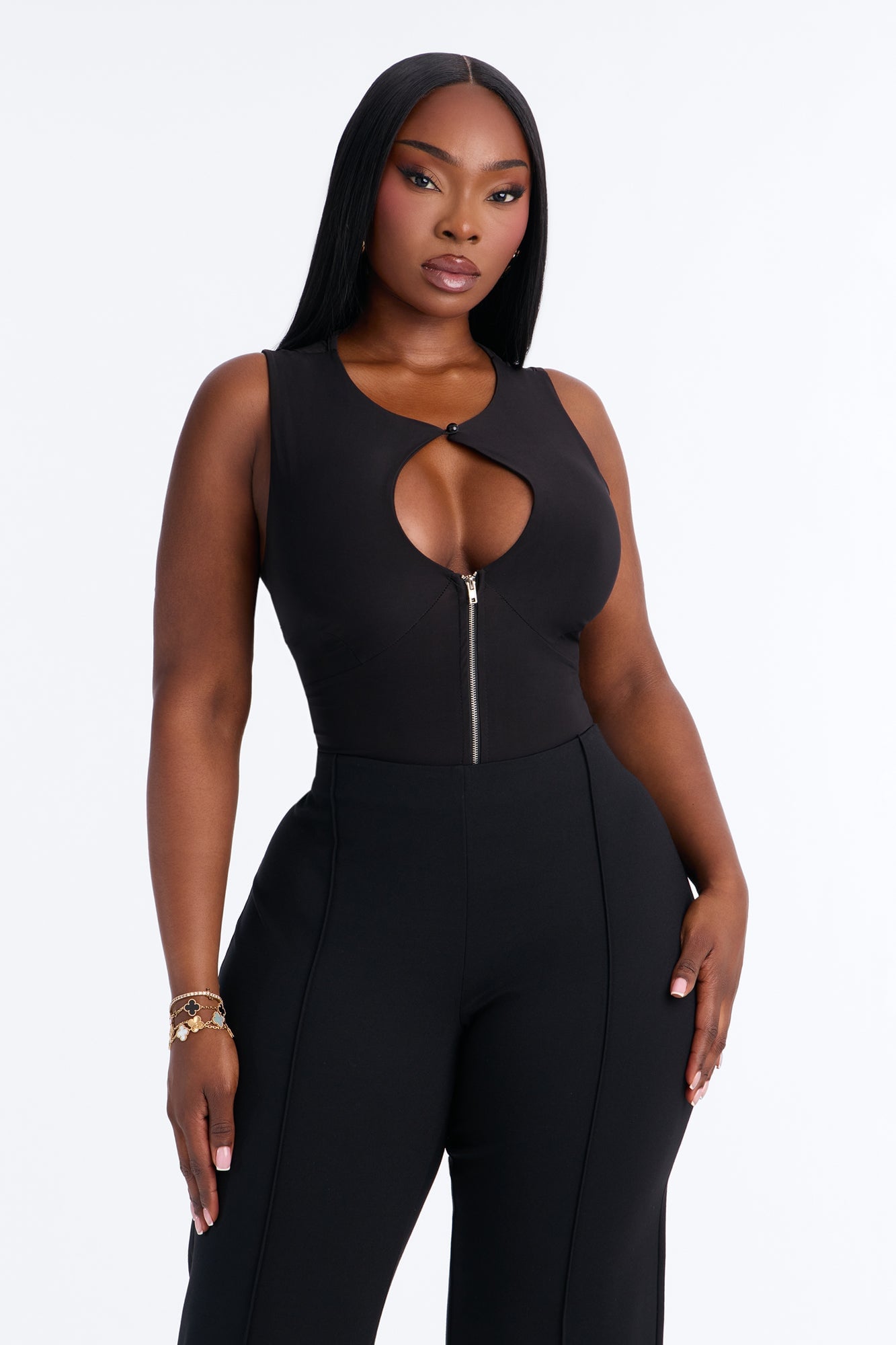 London Cut Out Zipper Sleeveless Bodysuit - Black image 2