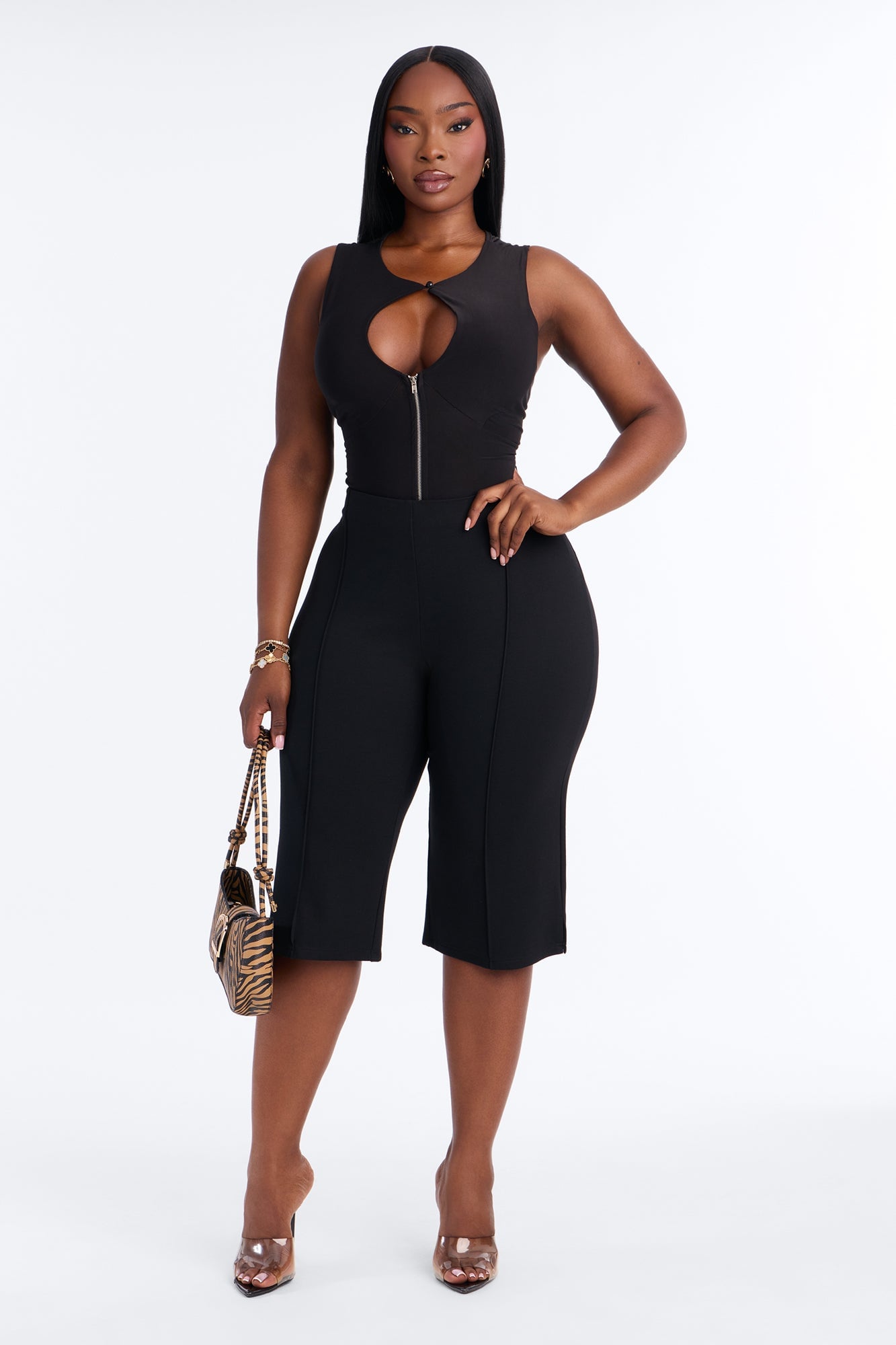 London Cut Out Zipper Sleeveless Bodysuit - Black image 4
