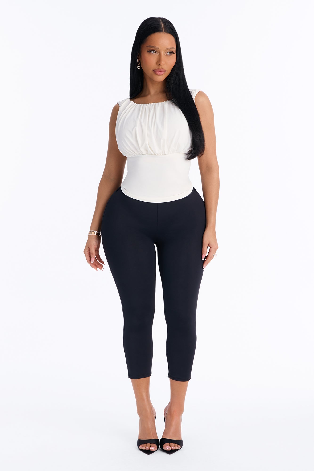 Layla Ruched Boat Neck Sleeveless Top - Ivory image 6