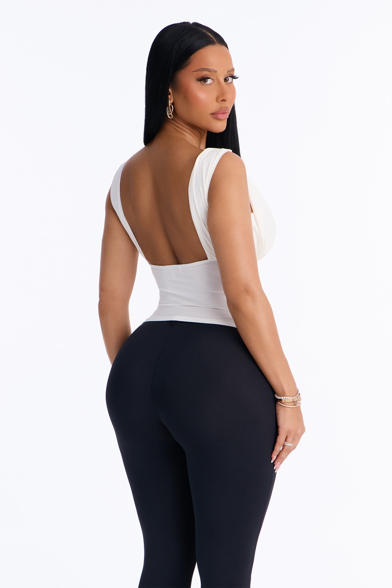 Layla Ruched Boat Neck Sleeveless Top - Ivory image 8