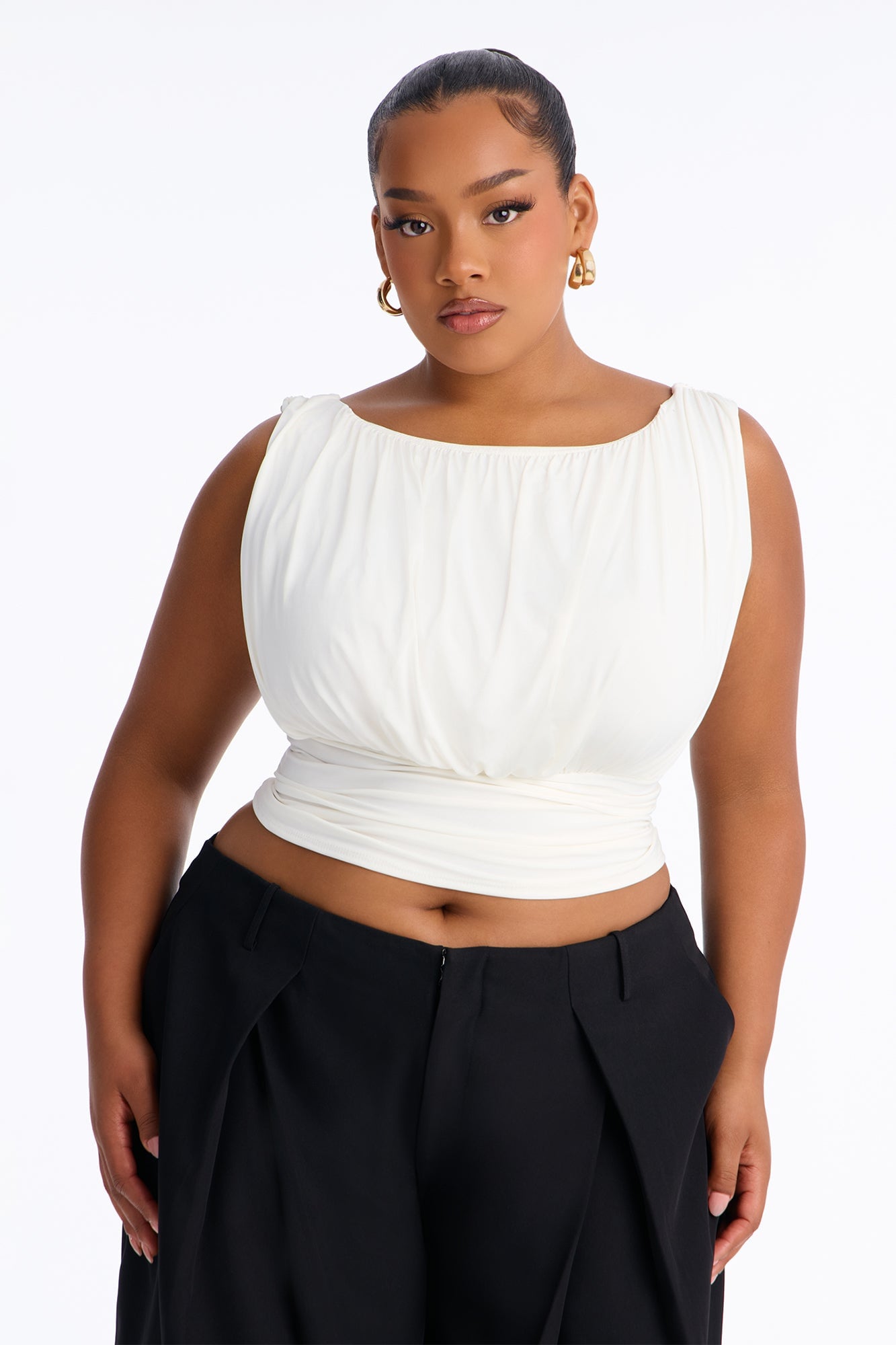 Layla Ruched Boat Neck Sleeveless Top - Ivory image 1