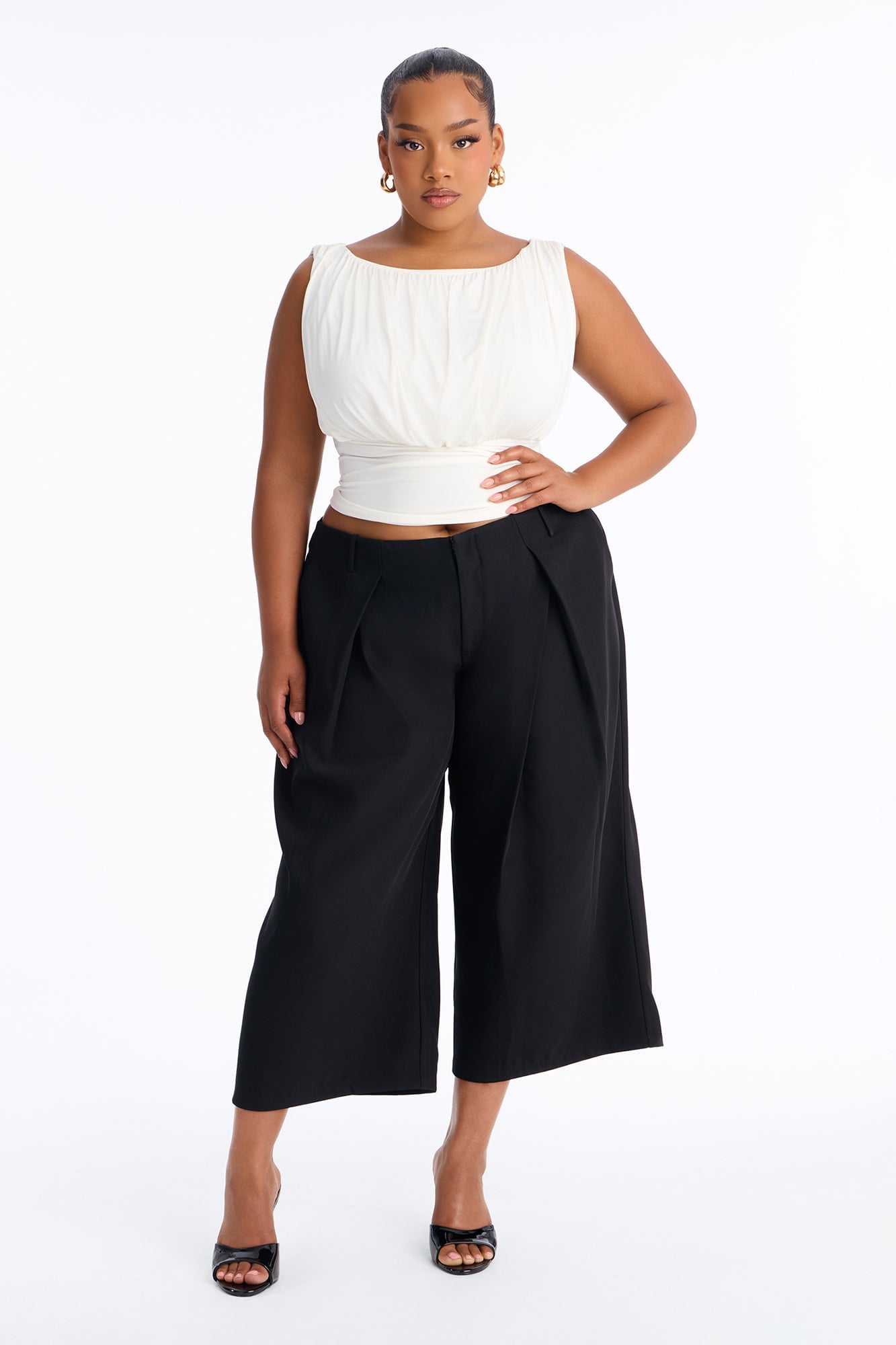 Layla Ruched Boat Neck Sleeveless Top - Ivory image 2