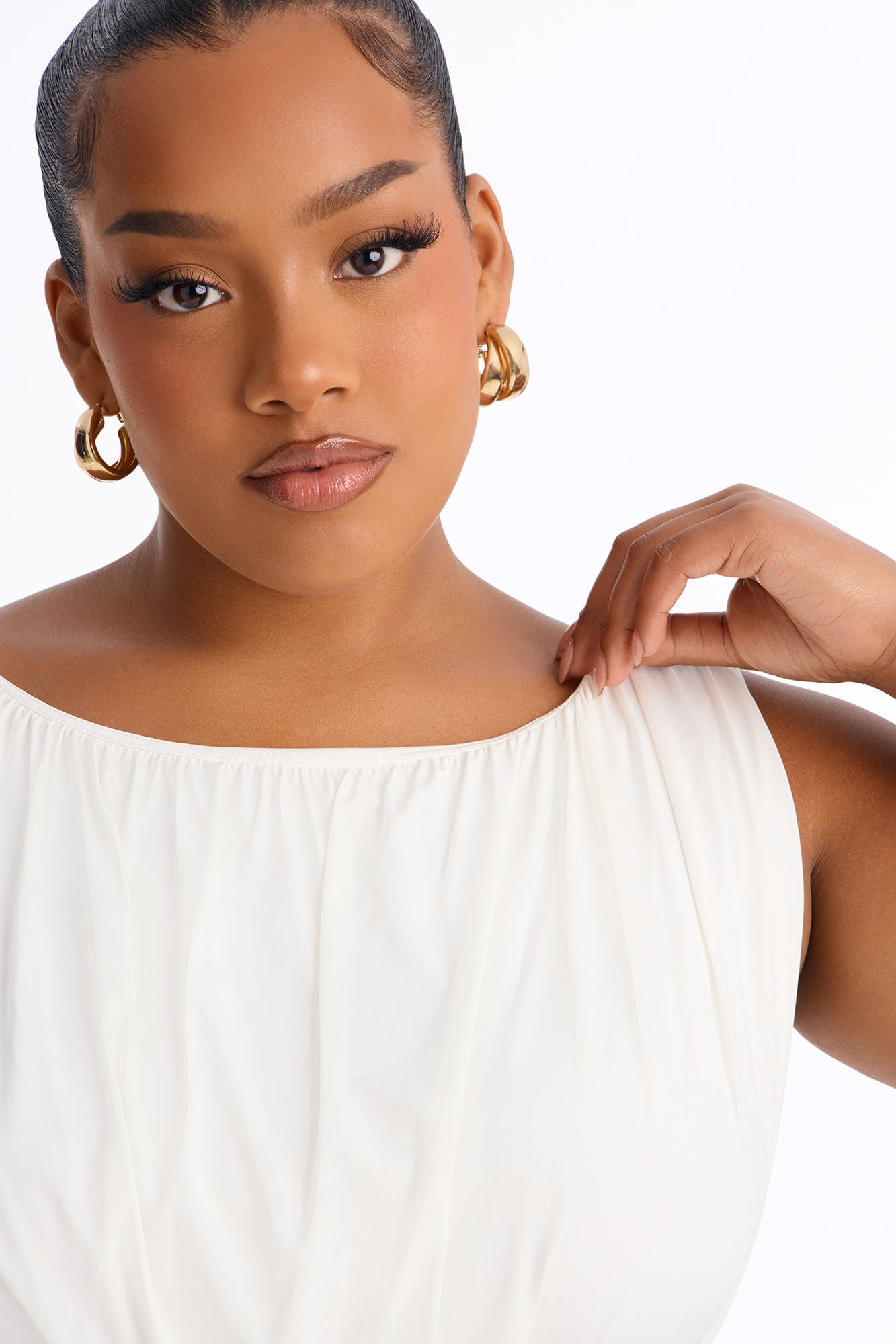 Layla Ruched Boat Neck Sleeveless Top - Ivory image 4