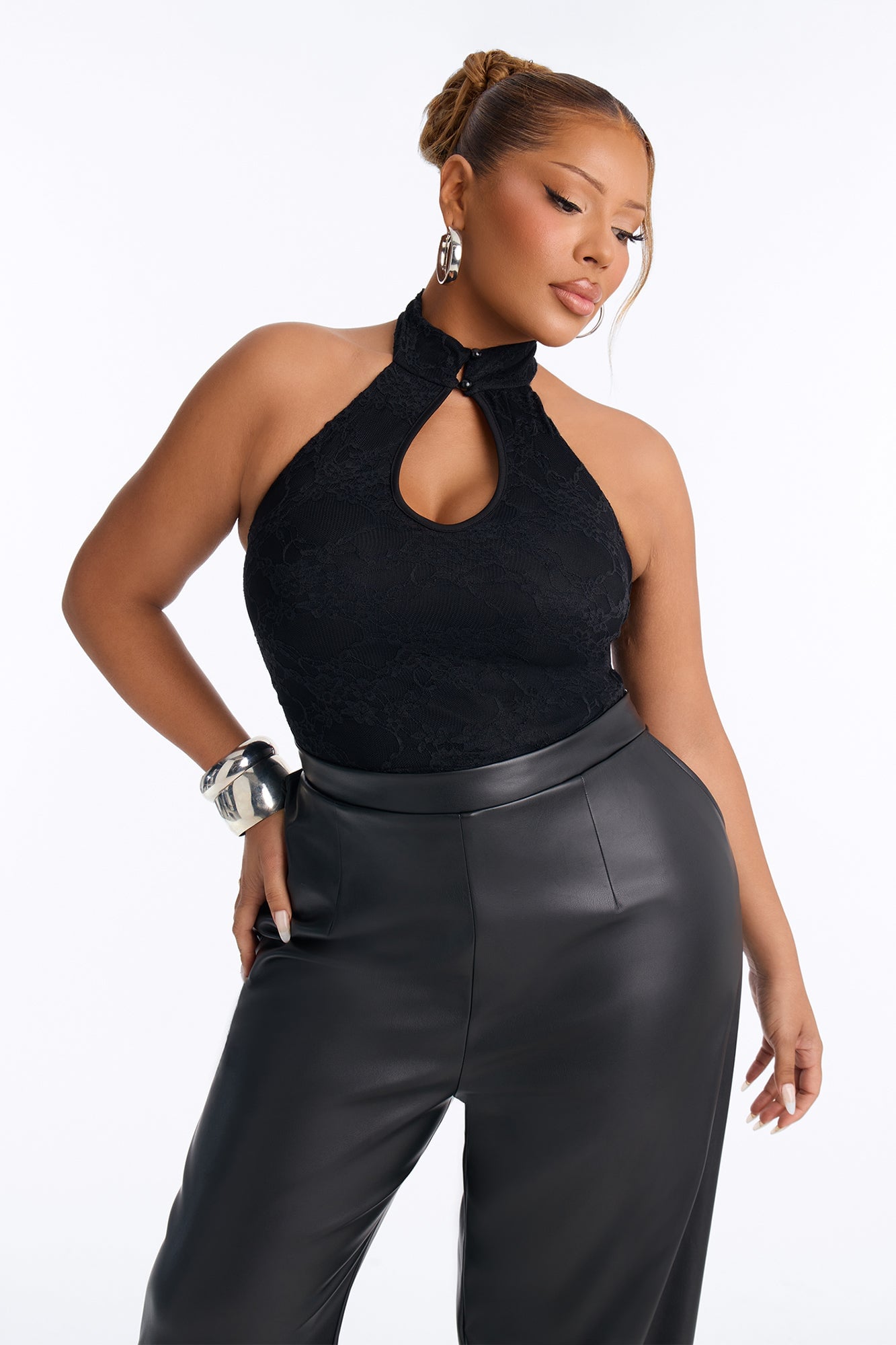 Sotainy Lace Mock Neck Bodysuit - Black image 3
