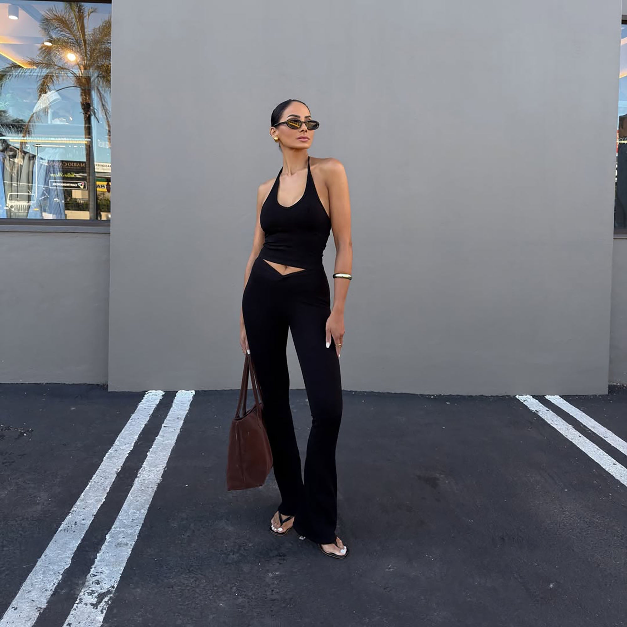 Gaia Tank Snatched Flare Pant Set - Black image 4