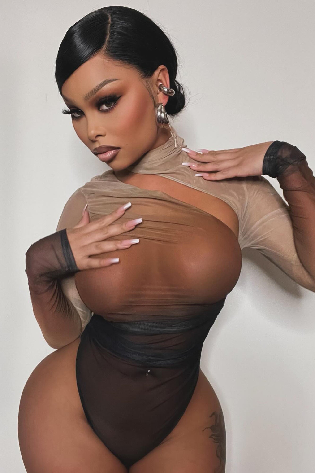 Hot Take Mesh Bodysuit - Brown/combo image 10