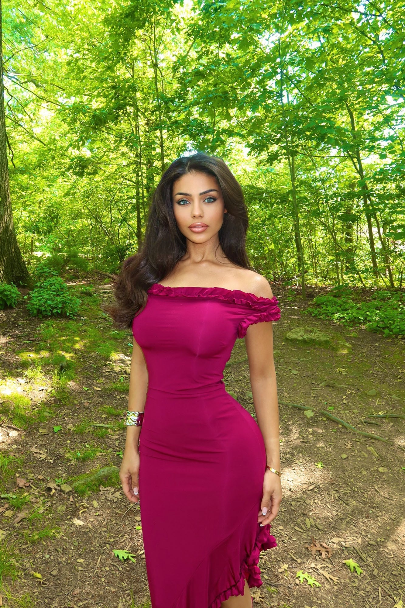 Andrea Ruffle Maxi Dress - Magenta image 8