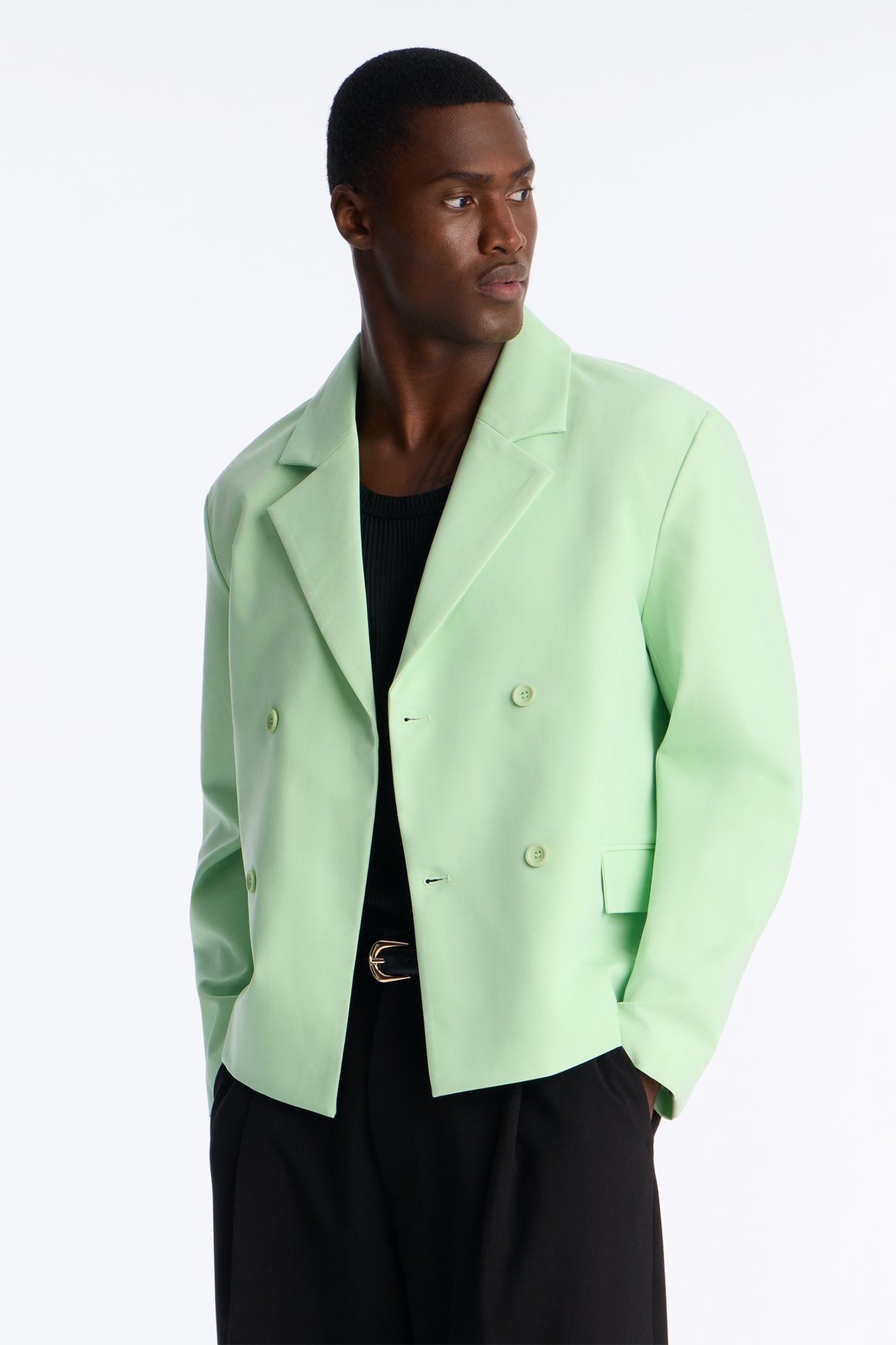 Laguna Double Breasted Cropped Blazer - Green image 6