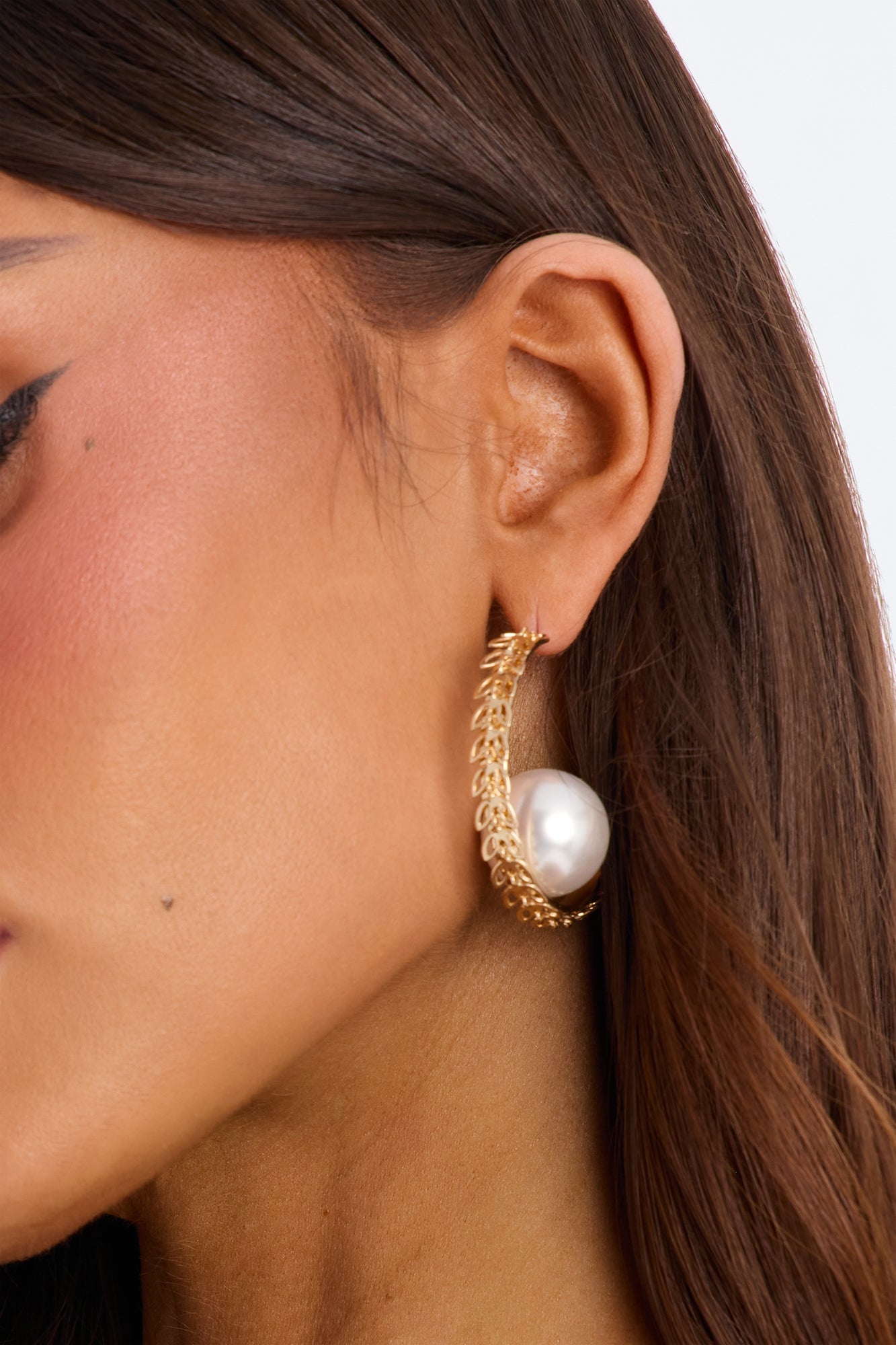 First Kiss Pearl Hoop Earrings - Gold image 2