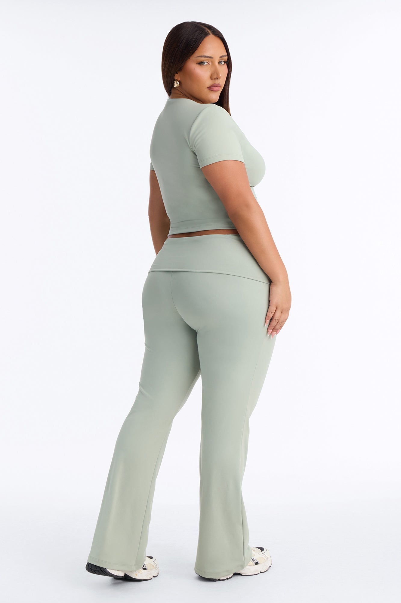 Myla Tricot Lounge Fold Over Flare Pants - Olive image 4