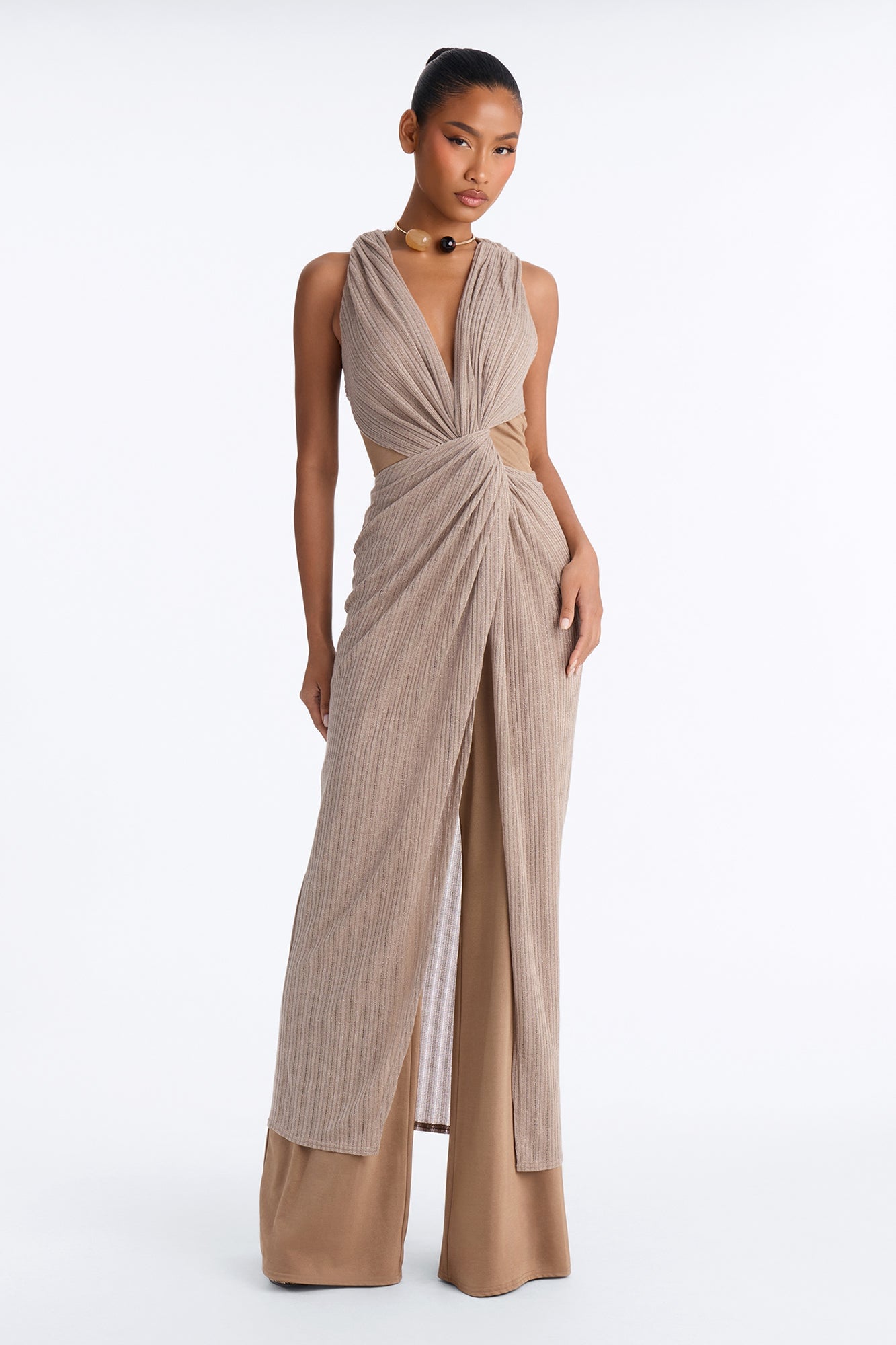 Naomi Metallic Draped Wide Leg Jumpsuit - Champagne image 4