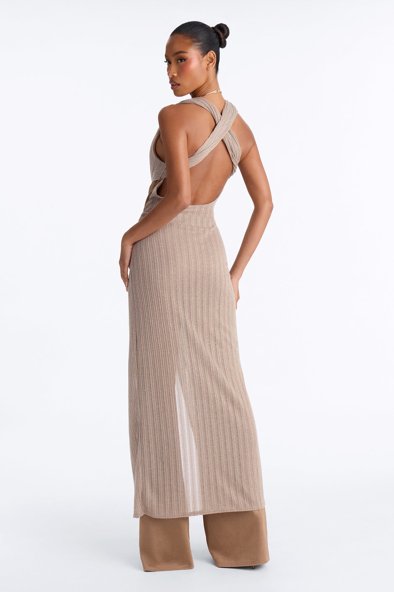 Naomi Metallic Draped Wide Leg Jumpsuit - Champagne image 6
