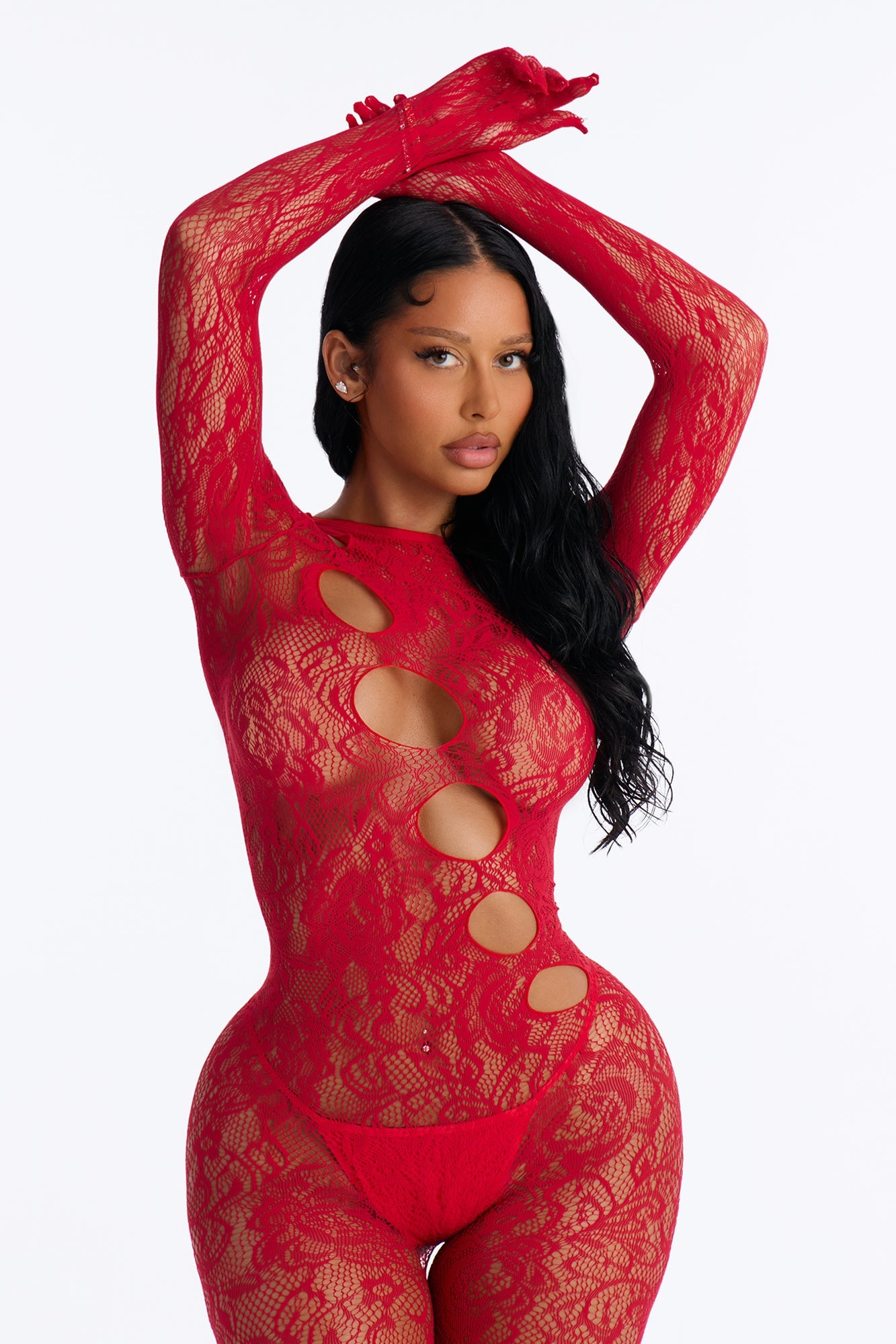 Playing Games Lace Jumpsuit Bodystocking - Red image 2