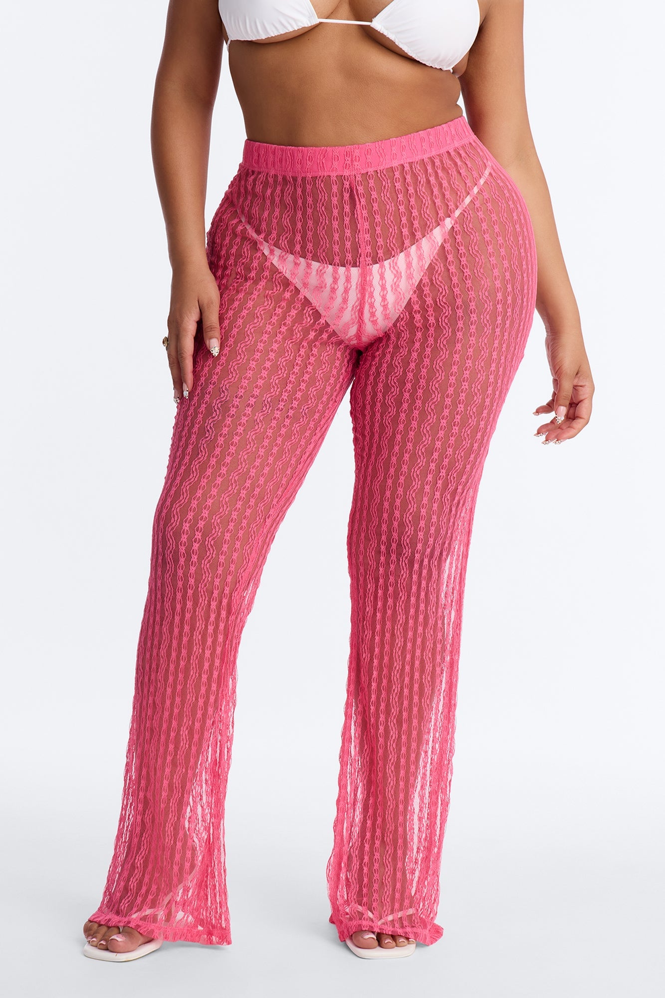 Summer Fling Stripe Lace Cover Up Pants - Hot Pink image 2
