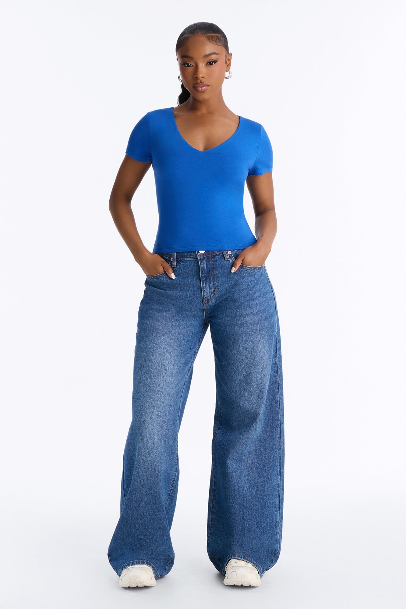 Sophia Double Layer V Neck Baby Tee - Blue image 2