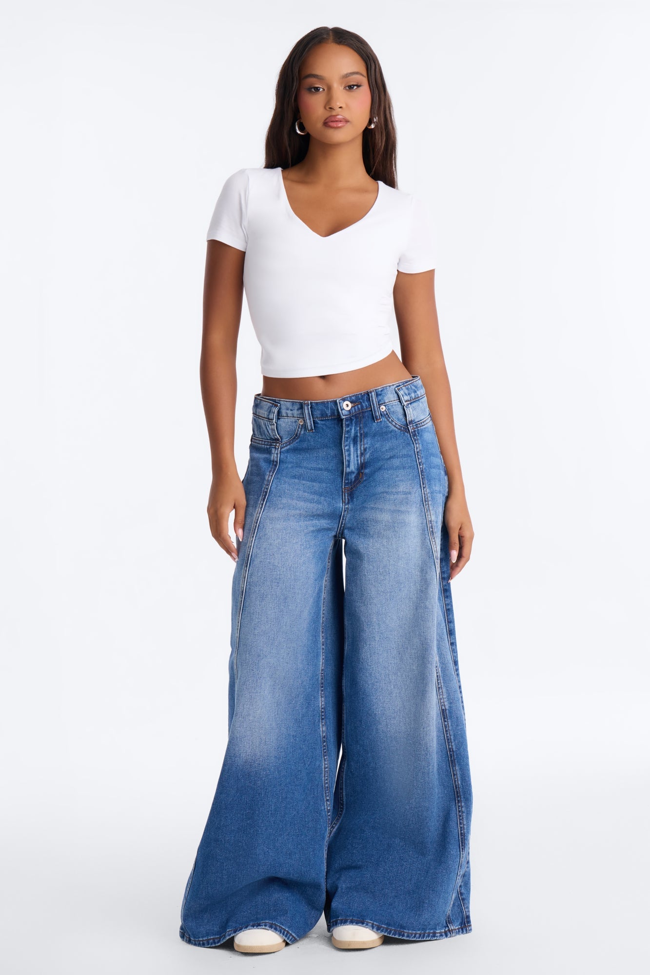 Sophia Double Layer V Neck Baby Tee - White image 2