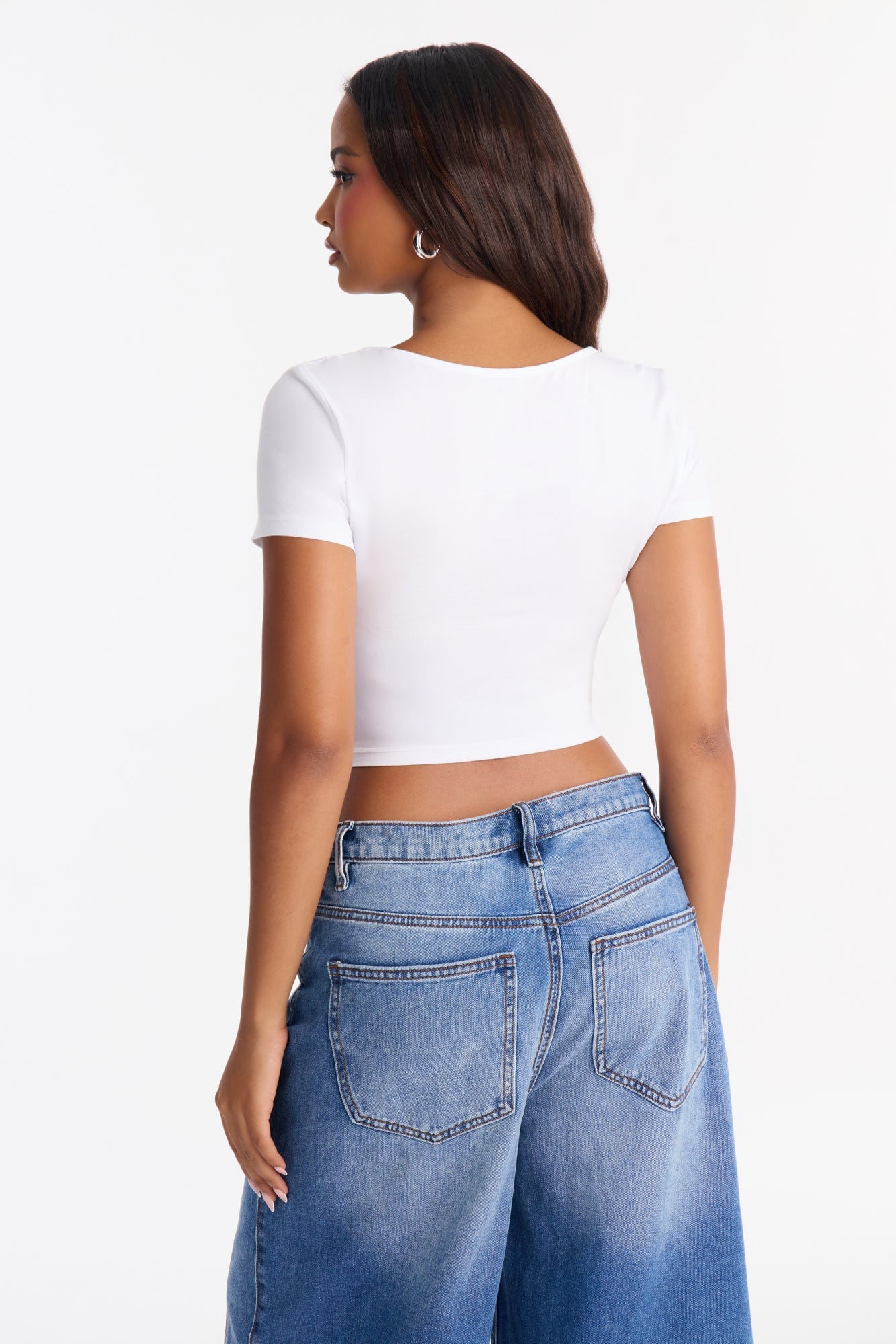 Sophia Double Layer V Neck Baby Tee - White image 3