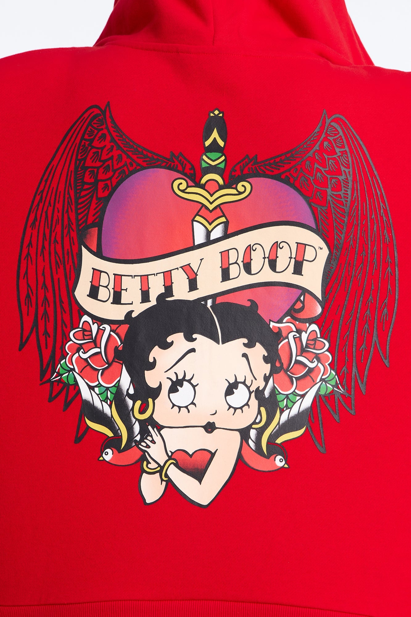 Betty Boop Tattoo Zip Up Crop Sweatshirt - Red image 4