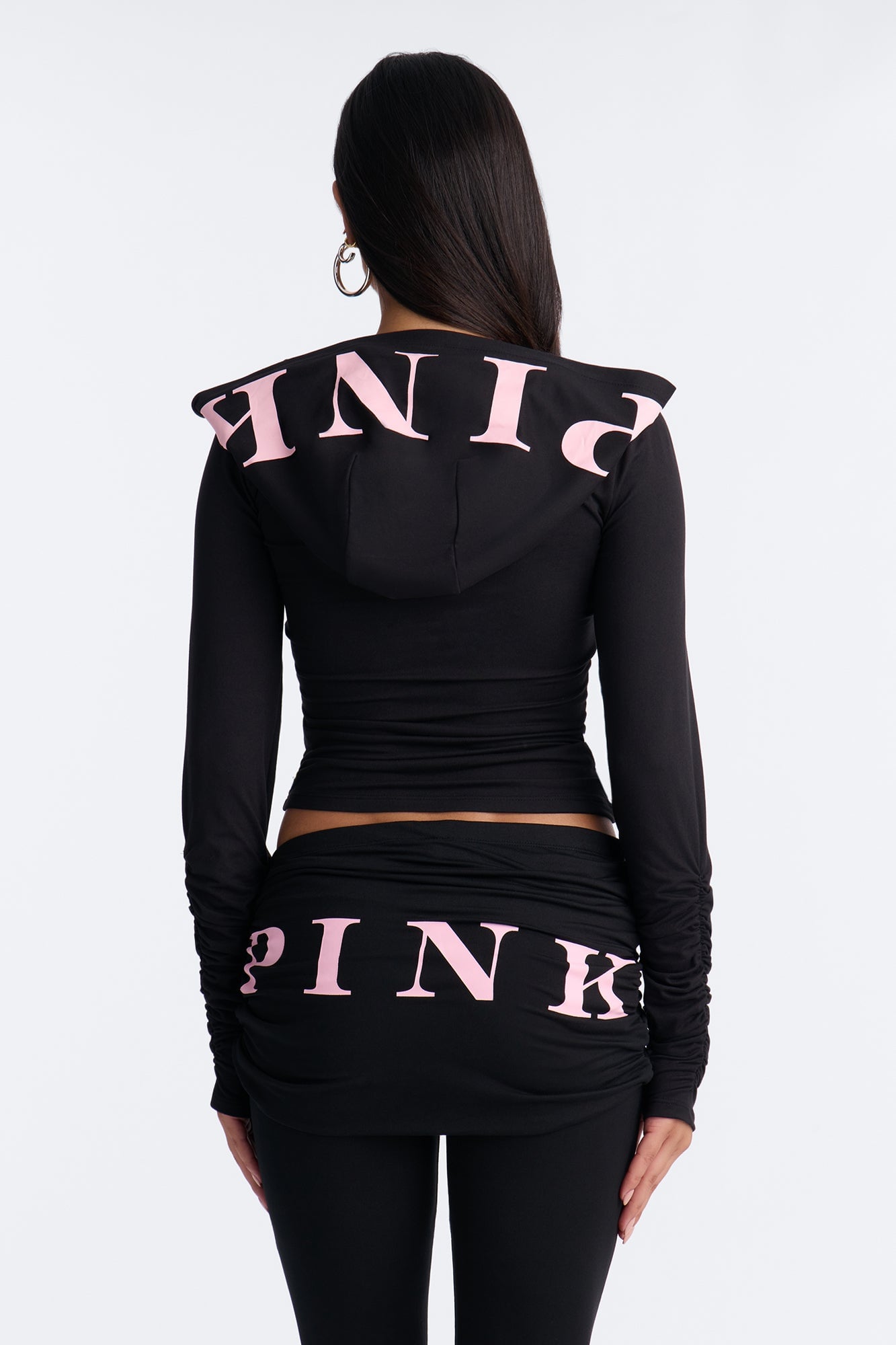 PINK London Ruched Zip-Up Sweatshirt - Black image 9