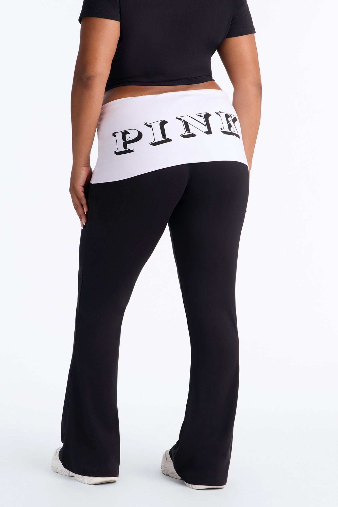 PINK London Foldover Logo Flare Pant - Black/White image 3