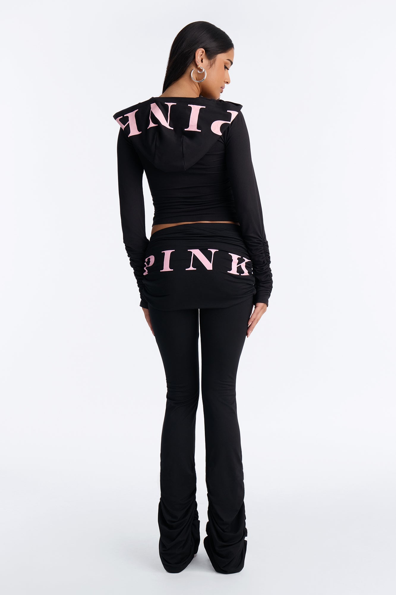 PINK London Ruched Skirt Flare Pants - Black image 8