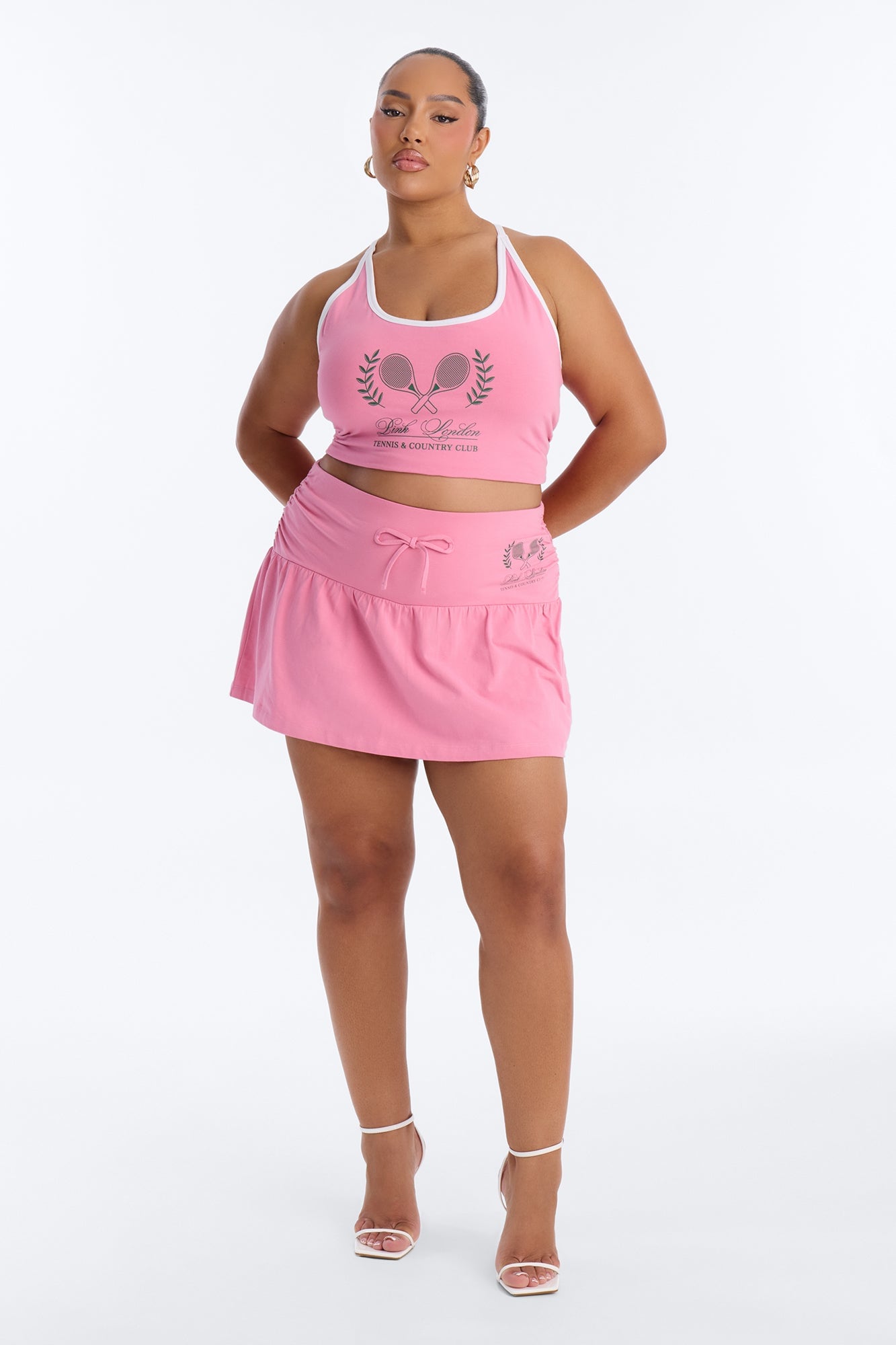 PINK London Sporty Tie Waist Mini Skirt - Pink image 1
