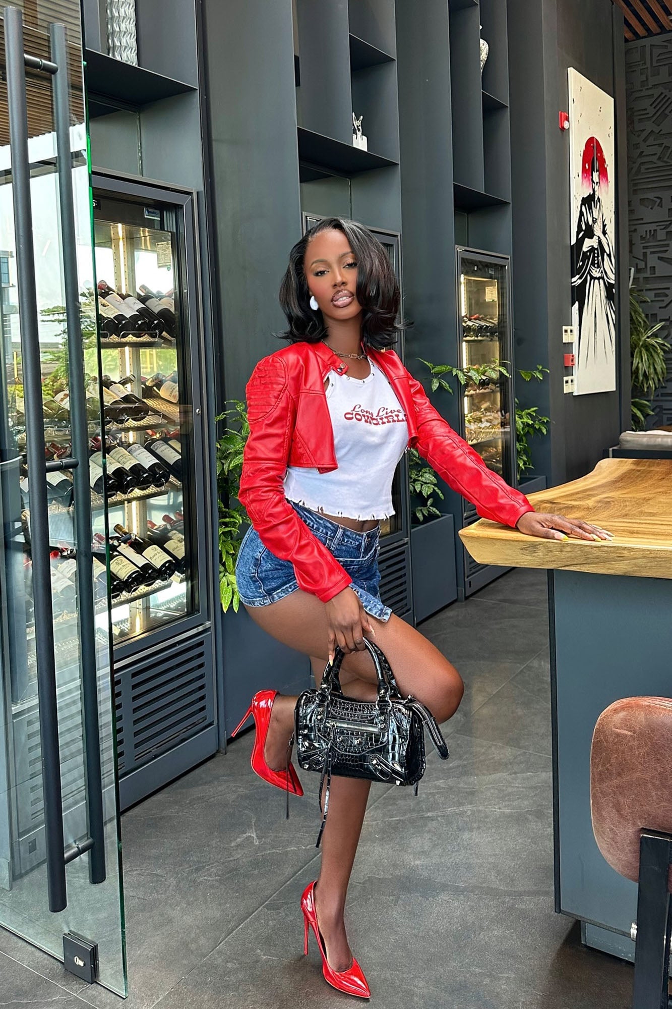 Biker Club Faux Leather Jacket - Red image 8