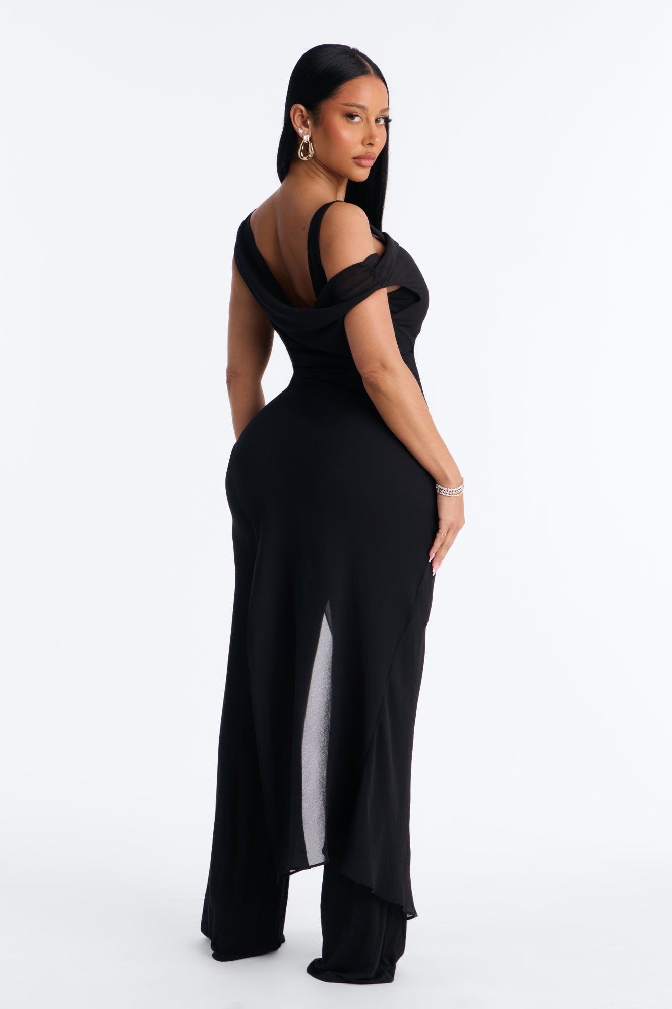 Brena 2 Piece Sheer Draped Jumpsuit - Black image 8