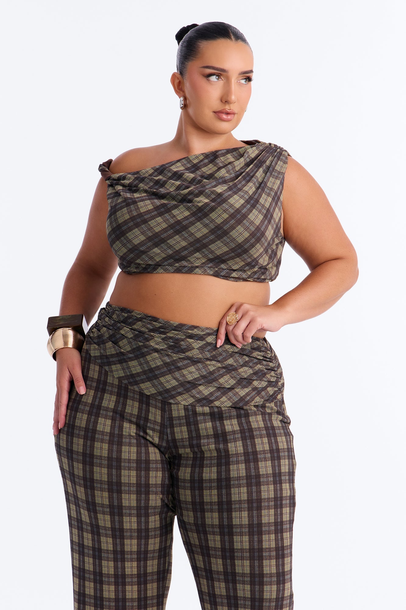 Sadie Mesh Plaid Pant Set - Green/combo image 2