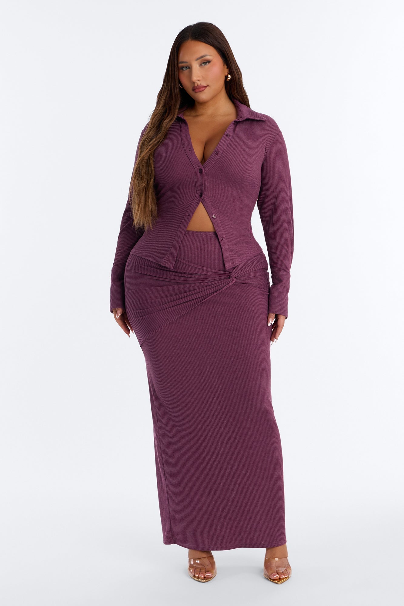 Maya Textured knit Maxi Skirt Set - Purple image 1