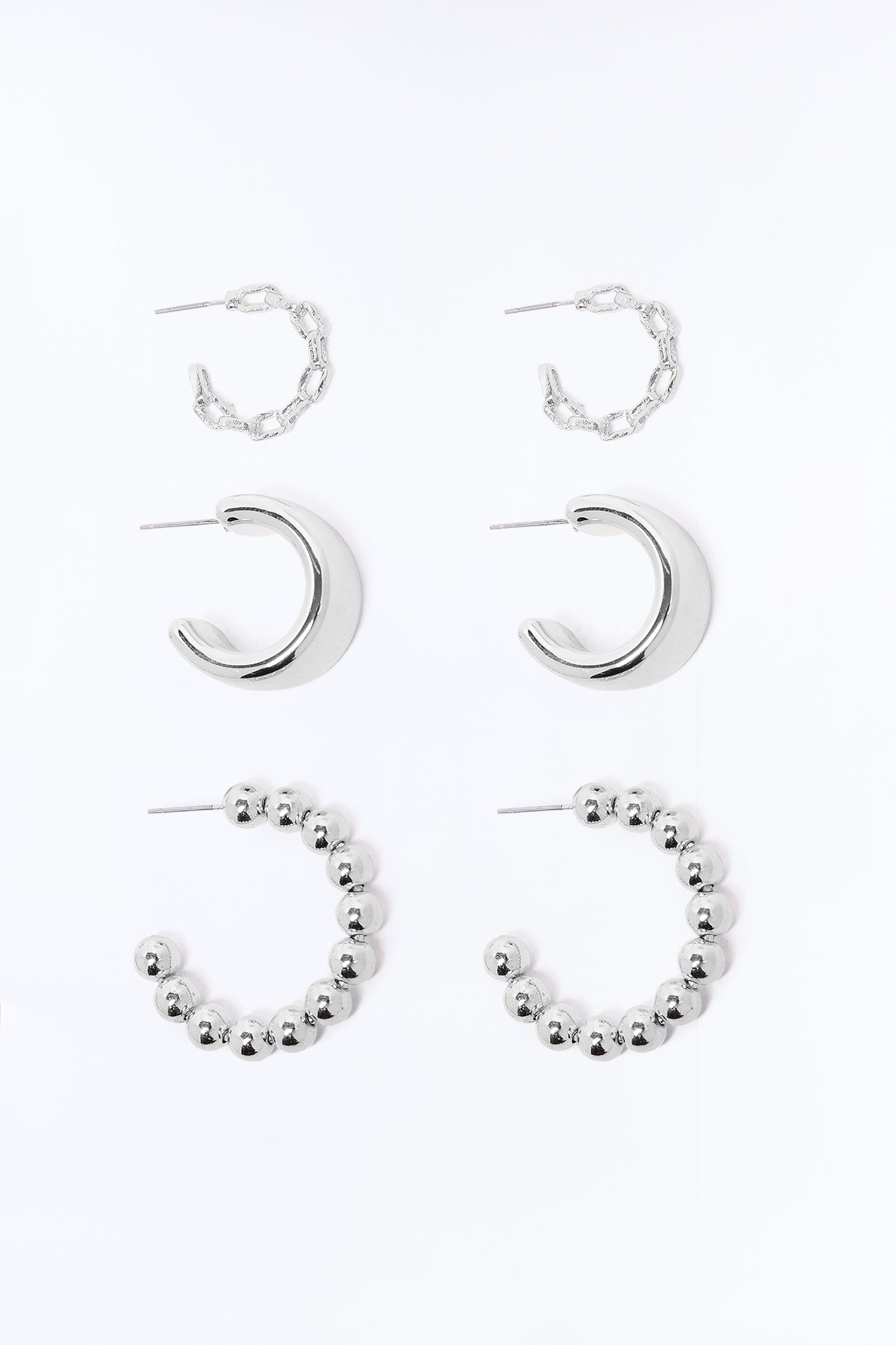 Keep You In The Loop 3 Pair Multi Earring Set - Silver image 1