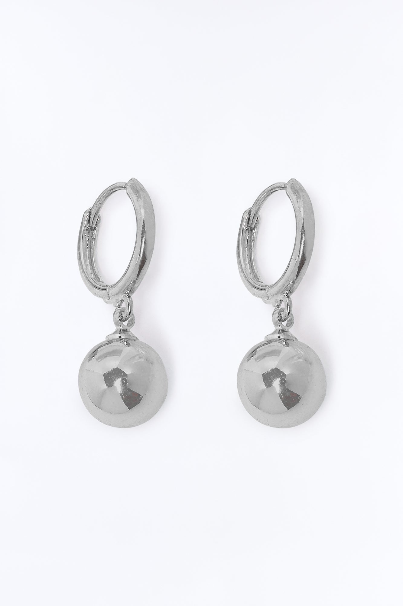 Ball Drop Huggie Hoop Earrings - Silver image 3