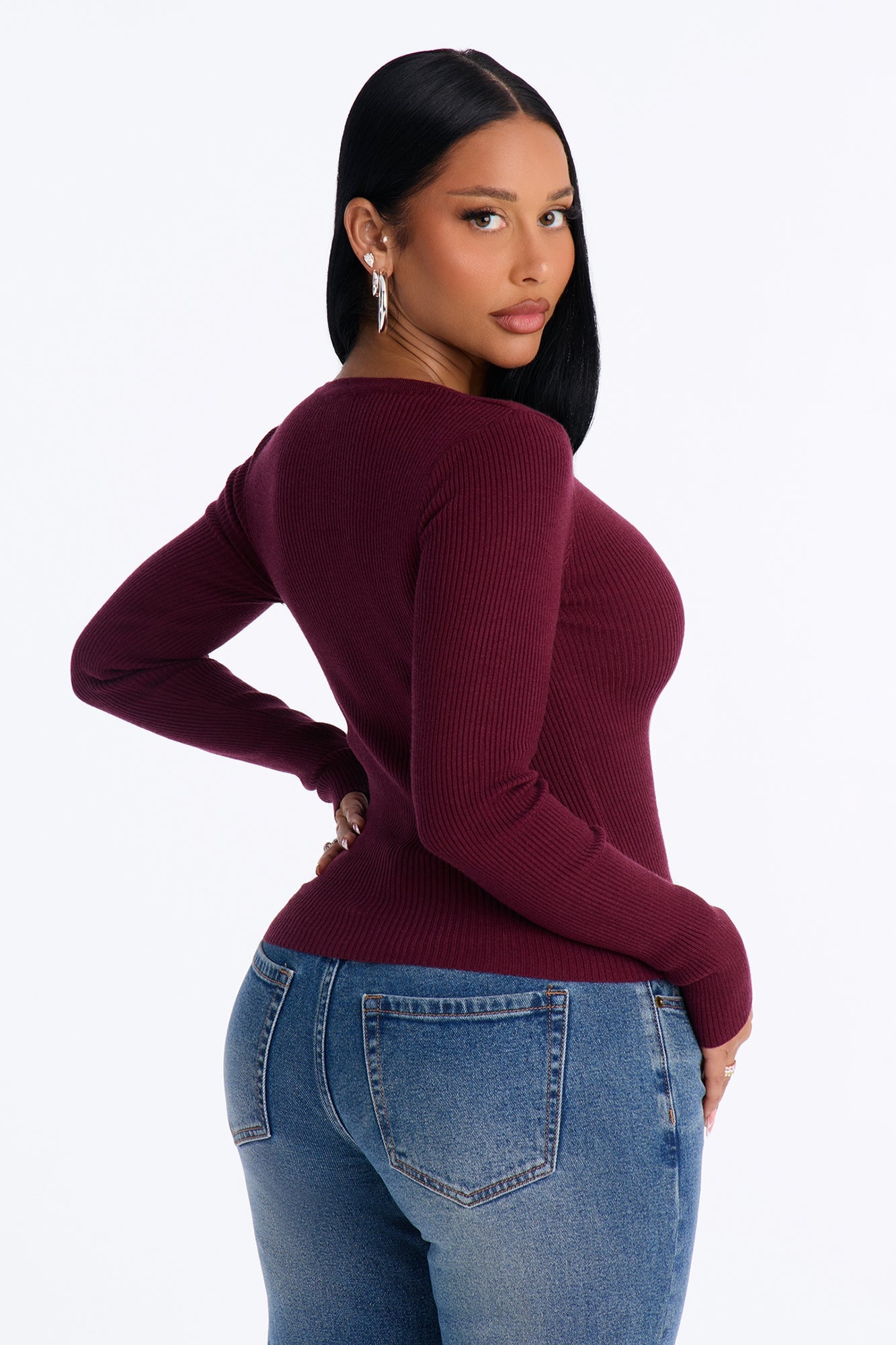 Fall Kiss Fitted Cardigan Sweater - Burgundy image 4
