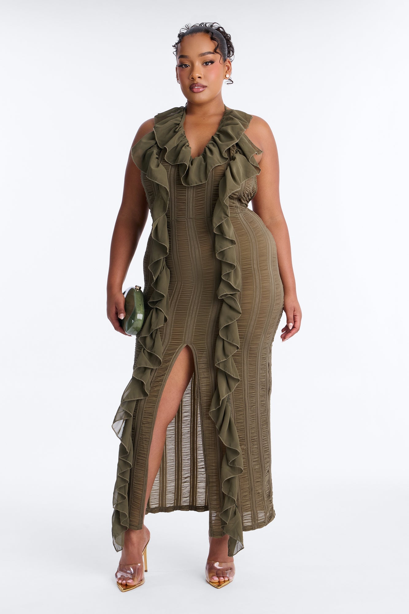 Devine Ruffle Maxi Dress - Olive image 1