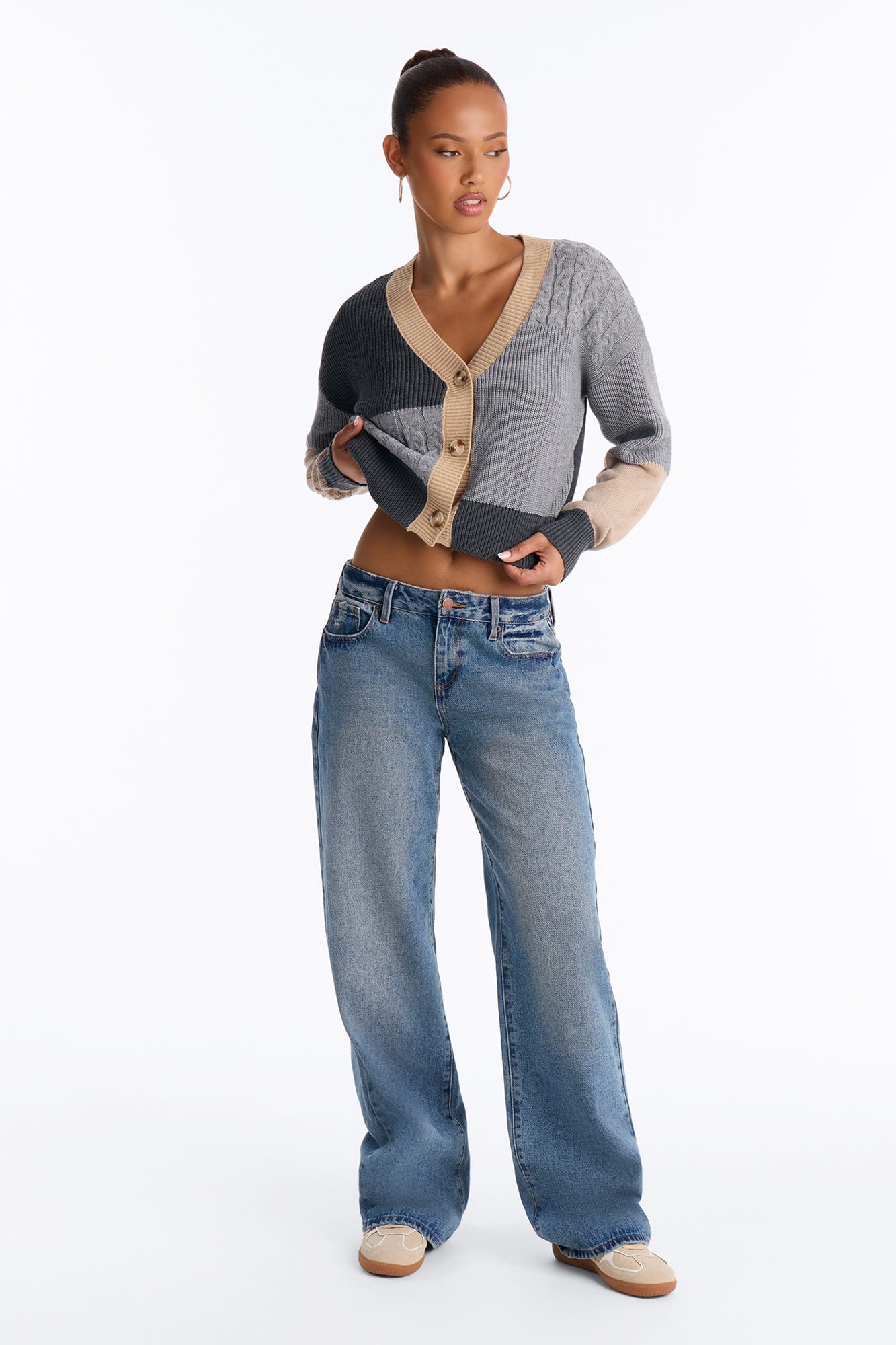 Good Form Cropped Color Block Sweater - Grey/combo image 6