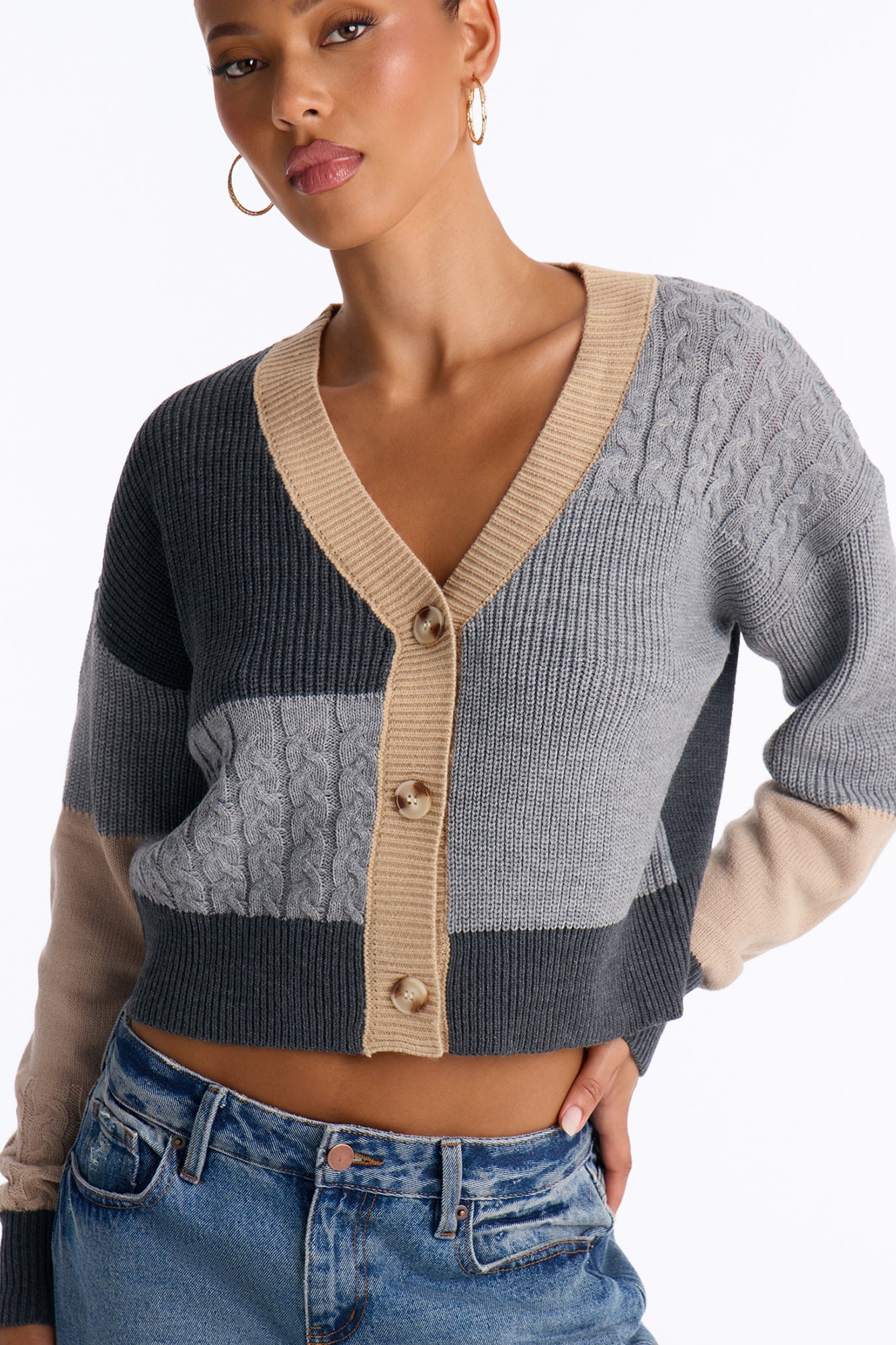 Good Form Cropped Color Block Sweater - Grey/combo image 7