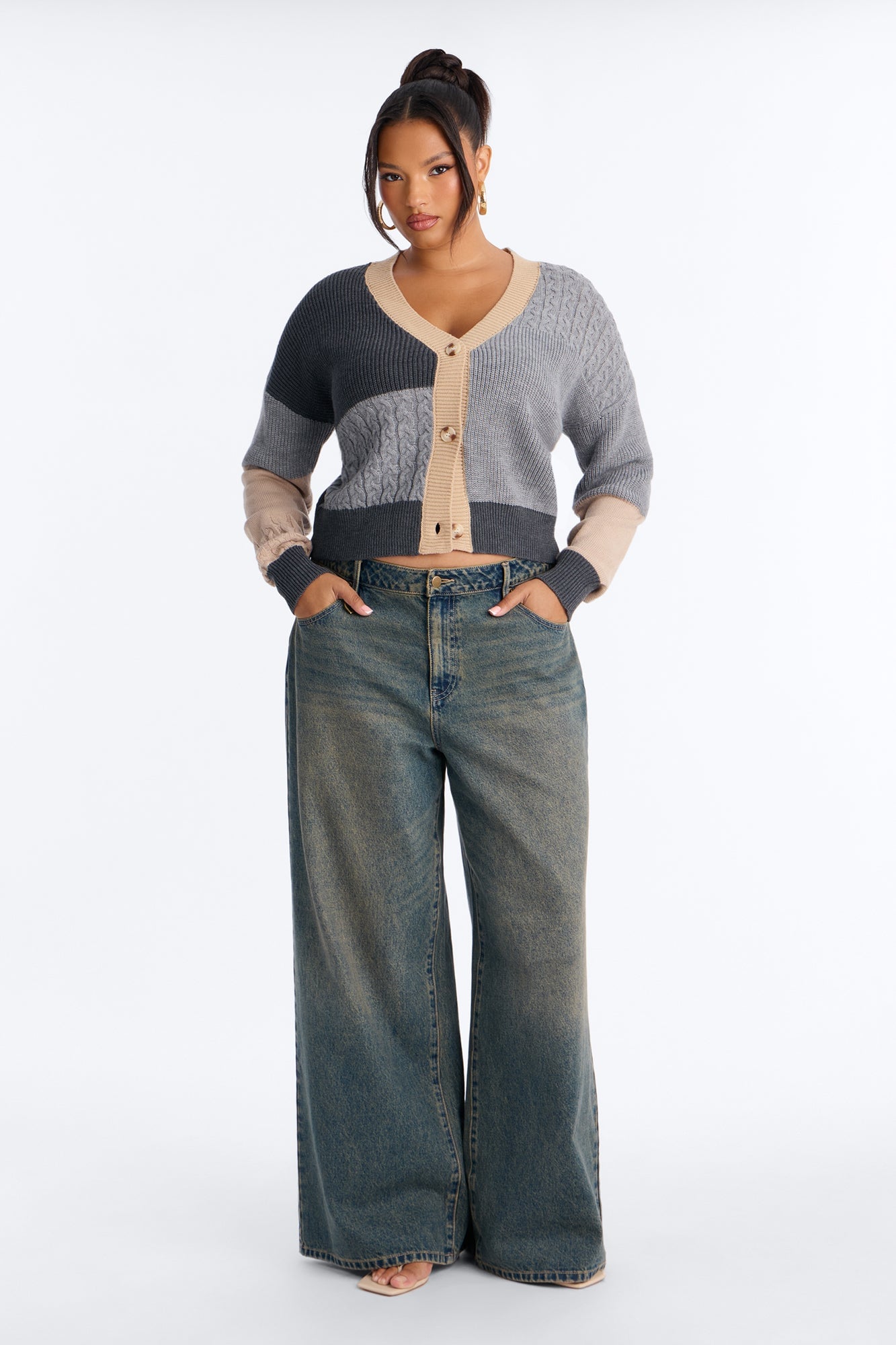 Good Form Cropped Color Block Sweater - Grey/combo image 2