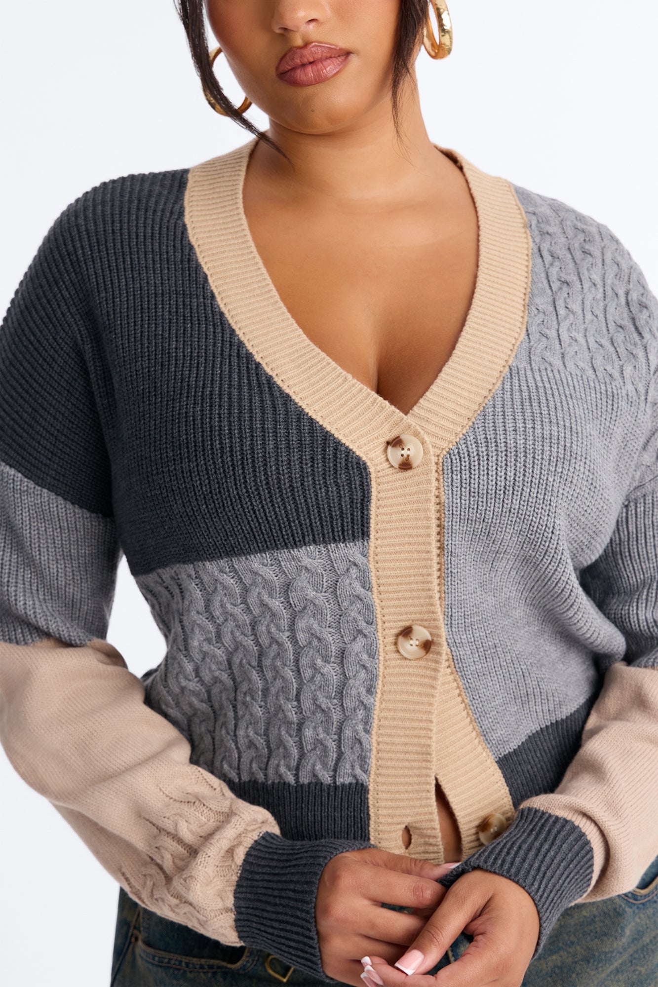Good Form Cropped Color Block Sweater - Grey/combo image 3