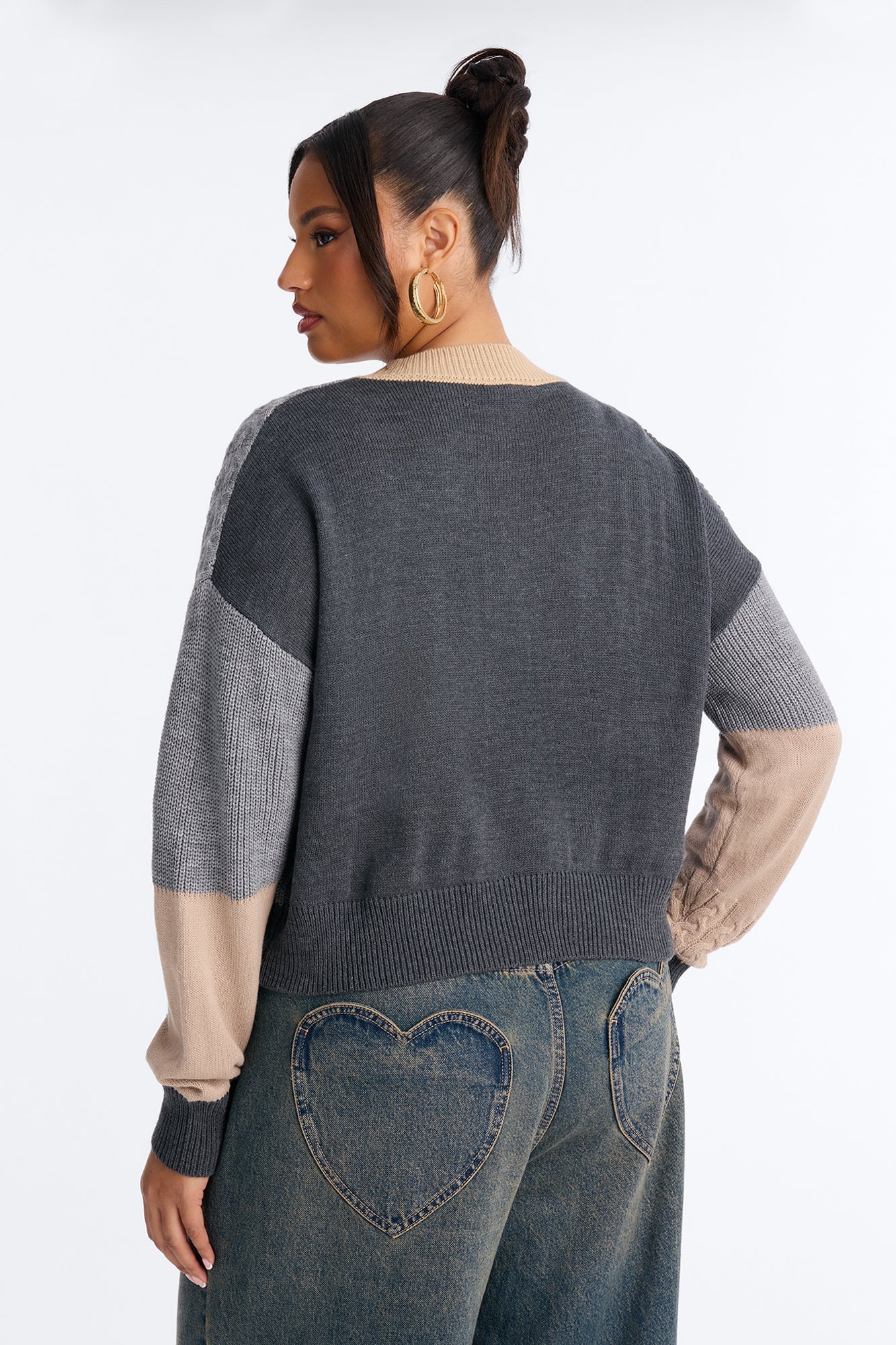 Good Form Cropped Color Block Sweater - Grey/combo image 4