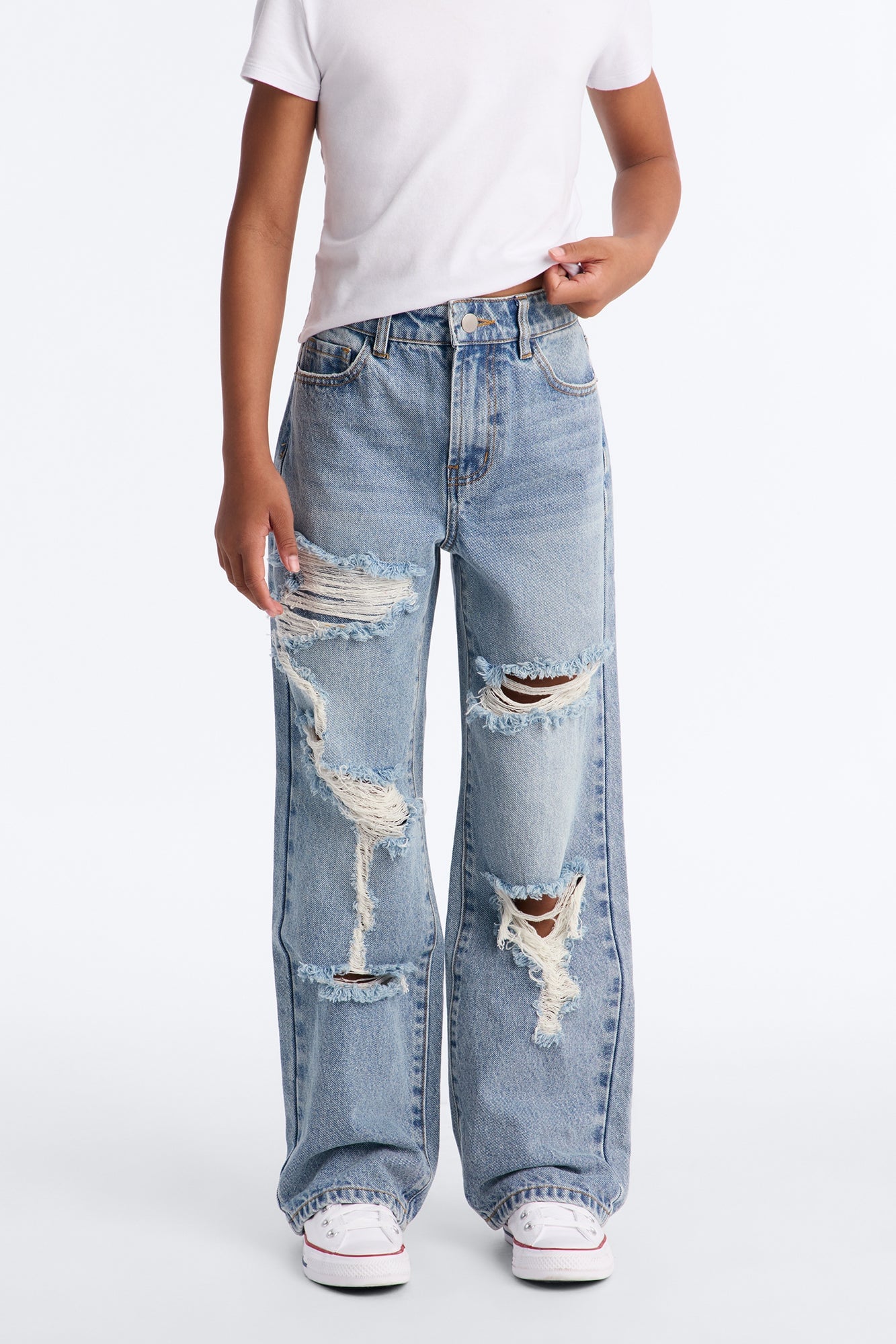 Mini Seeking Thrills Shredded Straight Leg Jeans - Medium Wash image 2